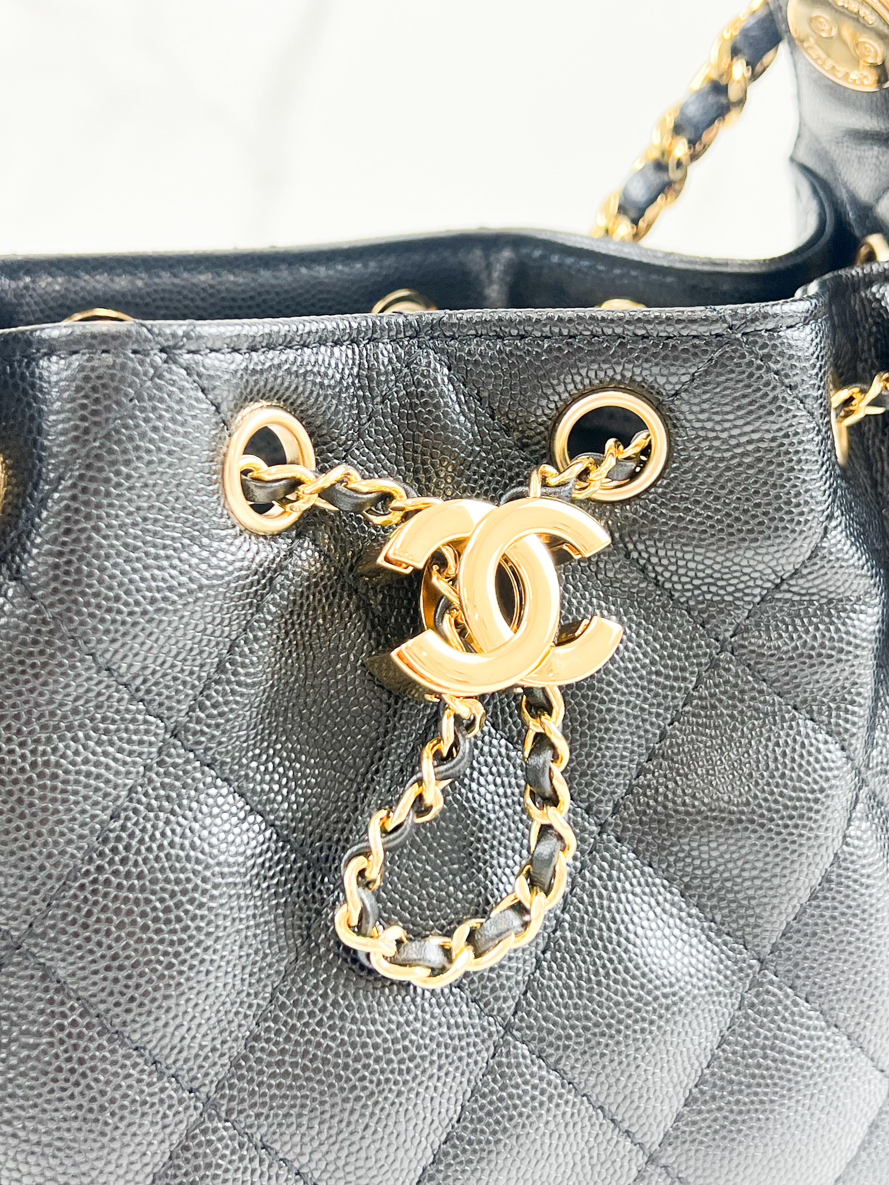 Chanel 25 Mini Handbag in Black Grained Calfskin & Gold-Tone Metal