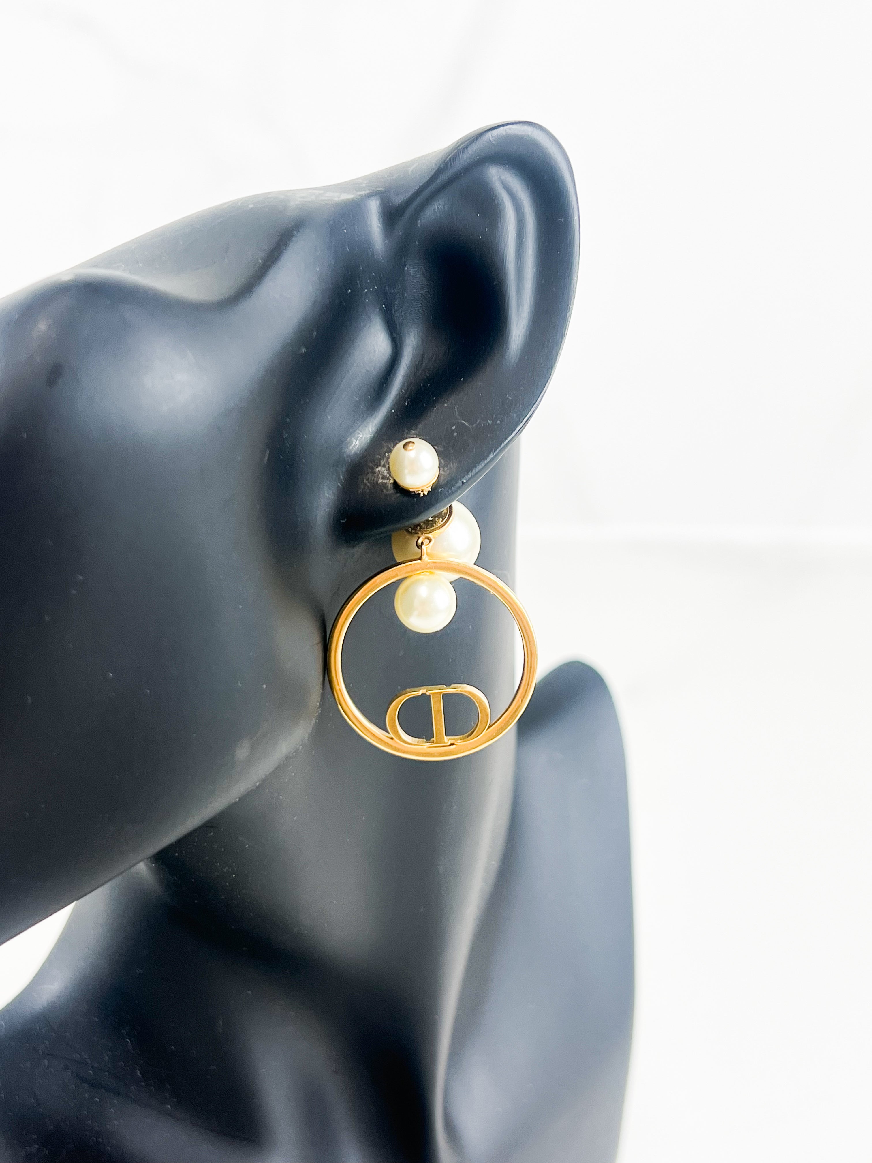 Christian Dior Pearl & CD Round Drop Earring