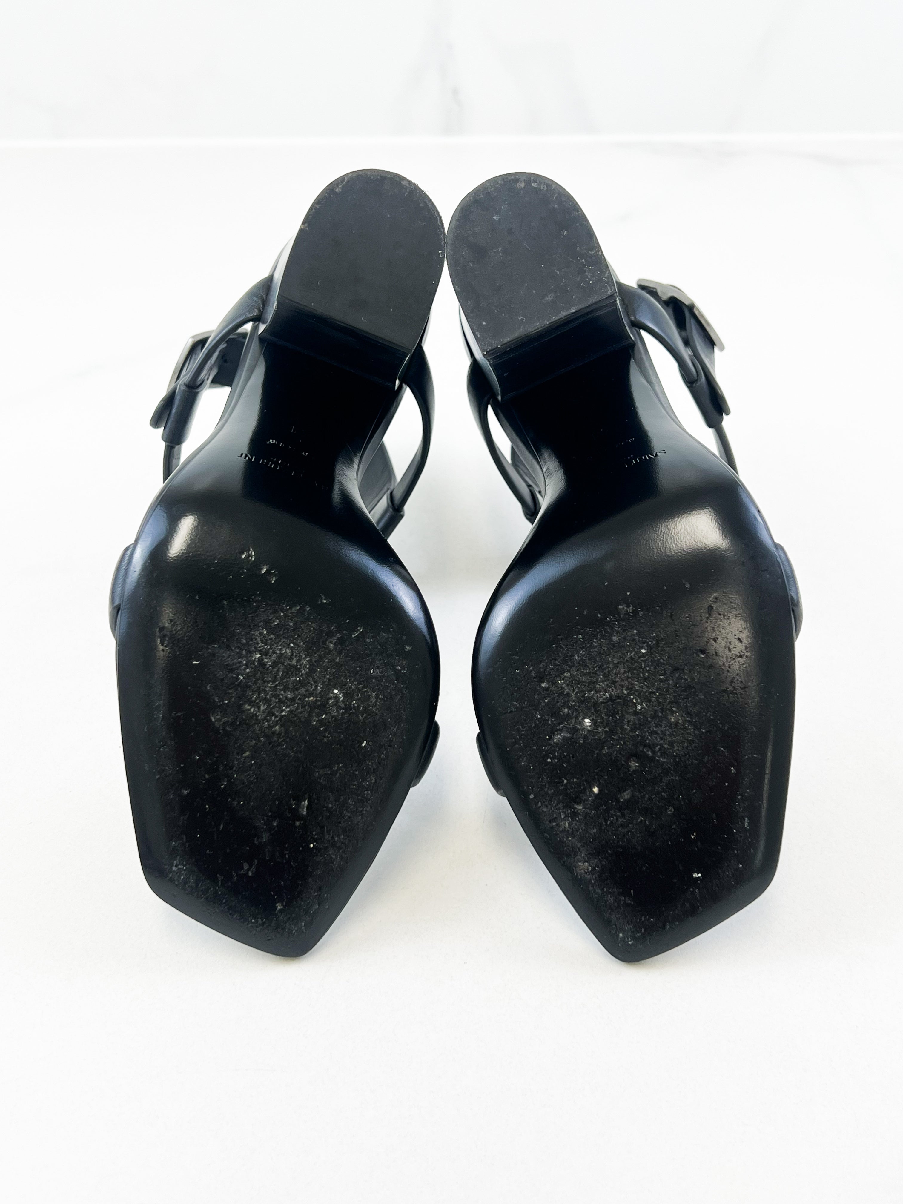 Saint Laurent Black Leather Sandal Heel Size 41