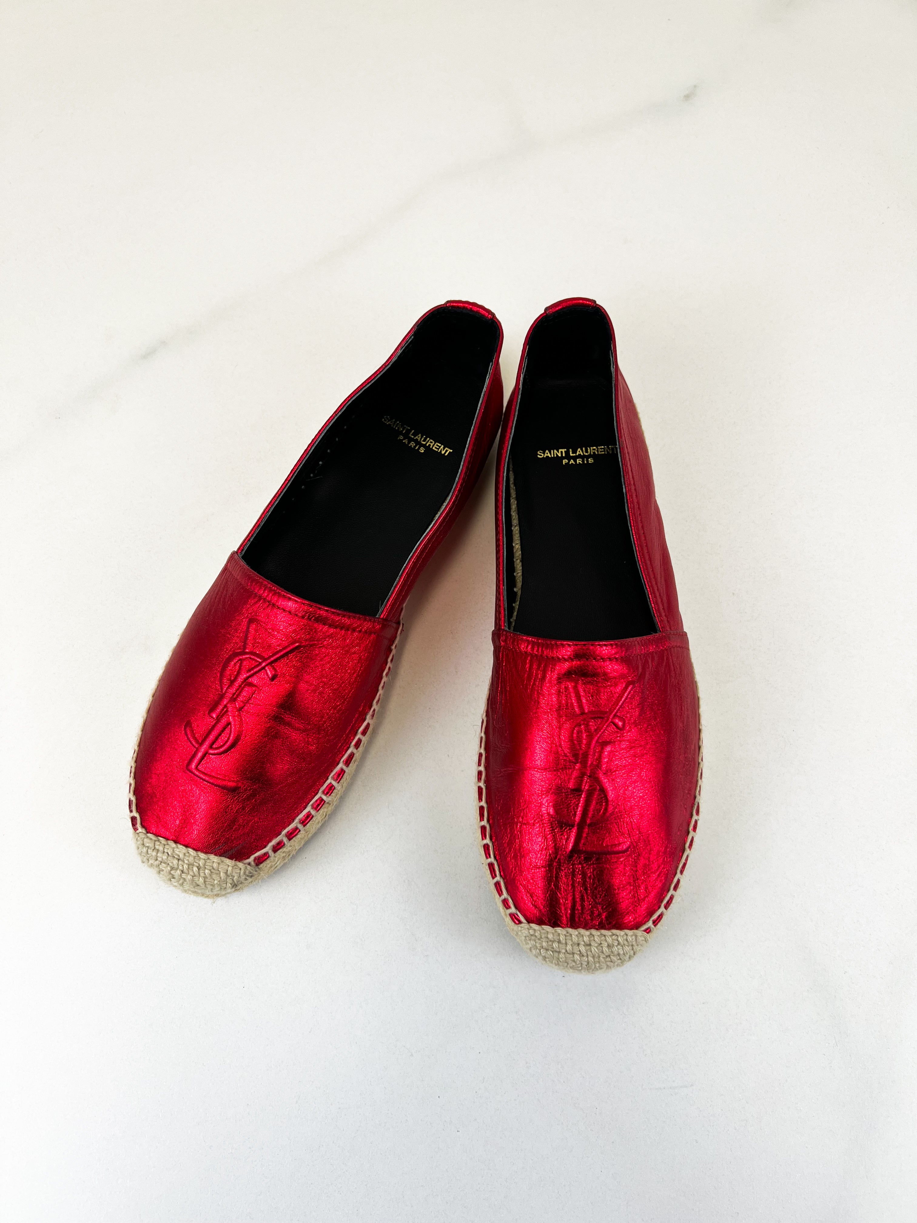 Saint Laurent Monogram Metallic Espadrilles Size 37