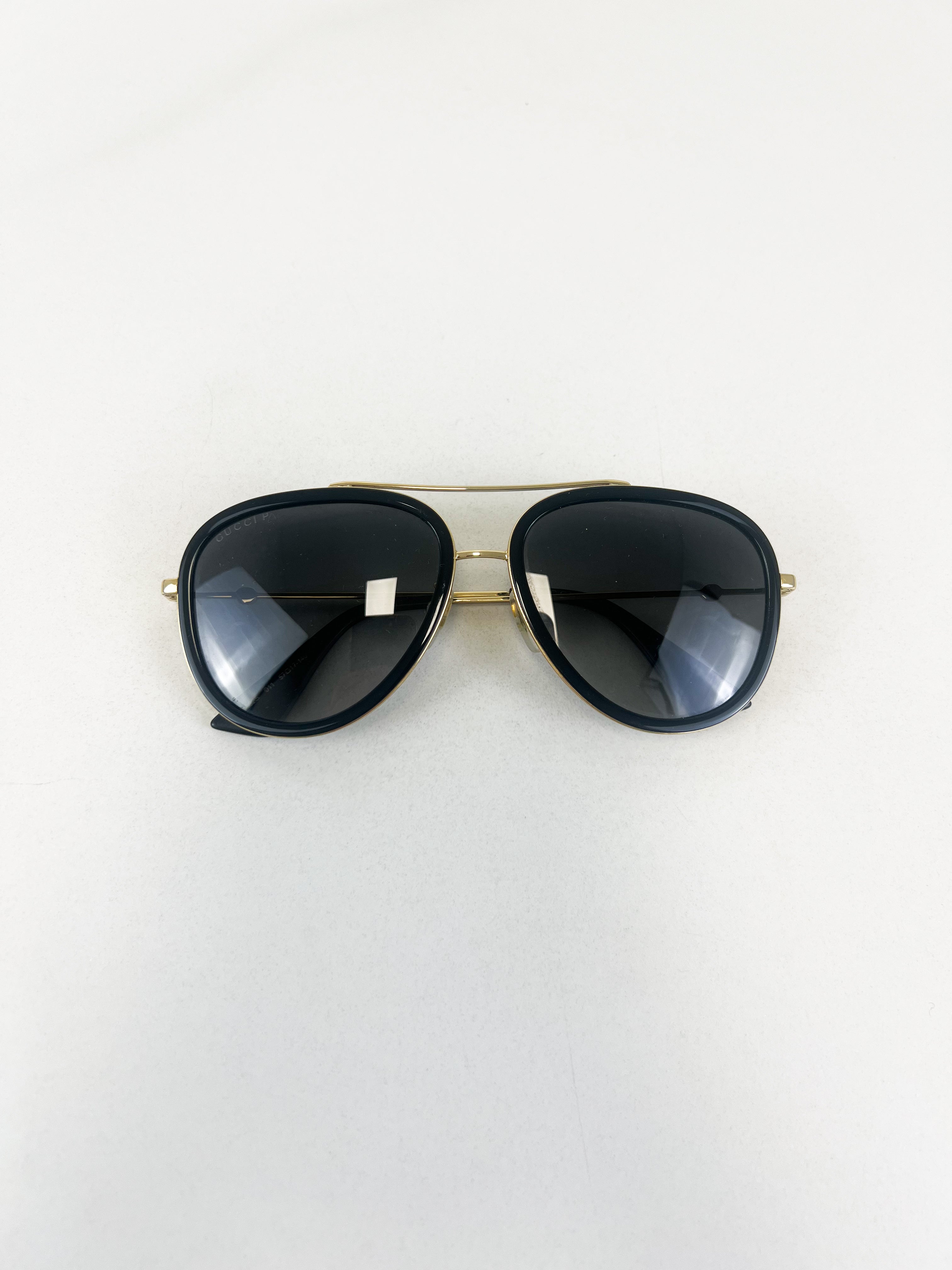 Gucci Black Frame Aviator Metal Sunglasses