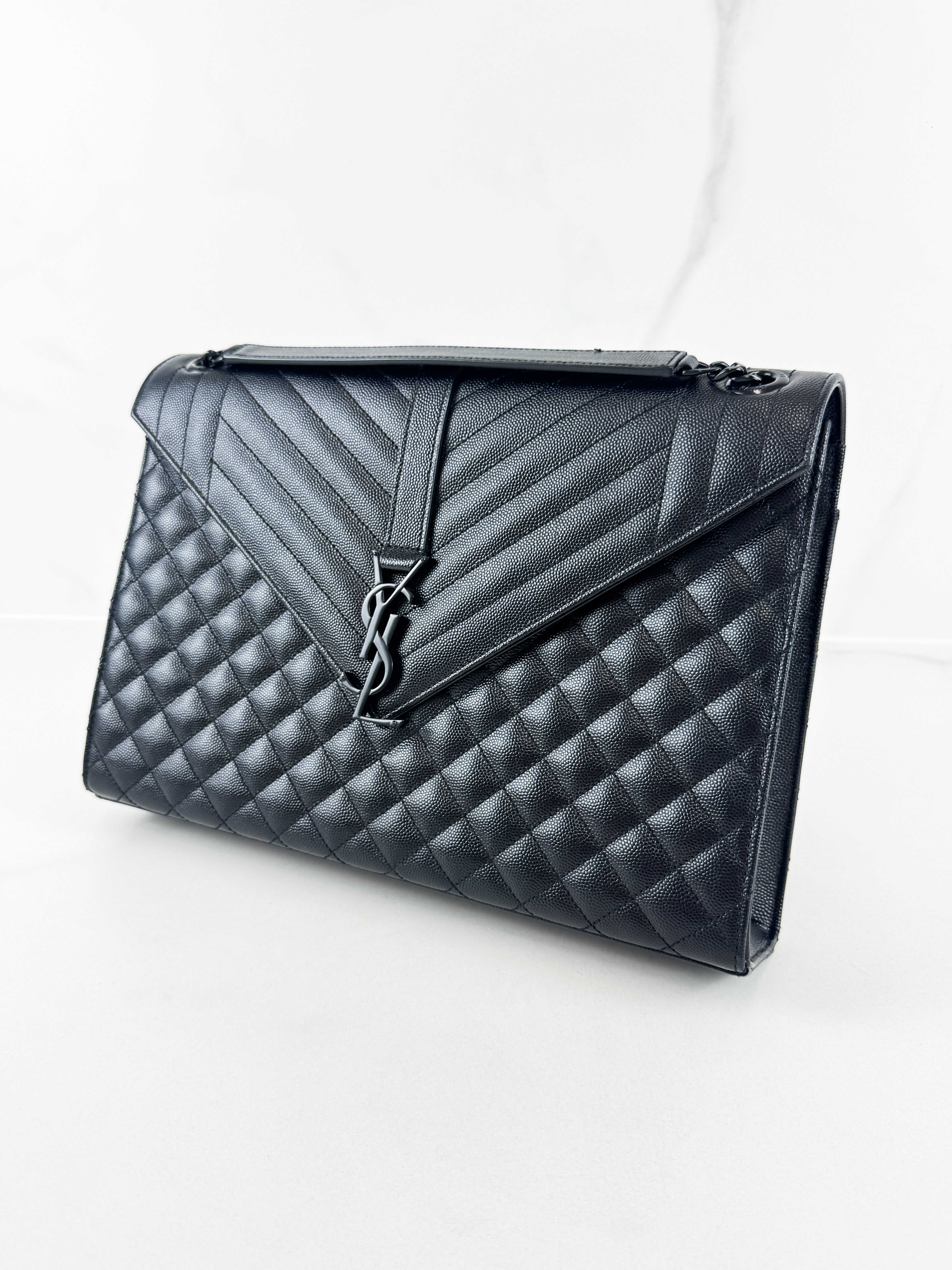 Saint Laurent Black Large Envelope Bag with Black Hardware