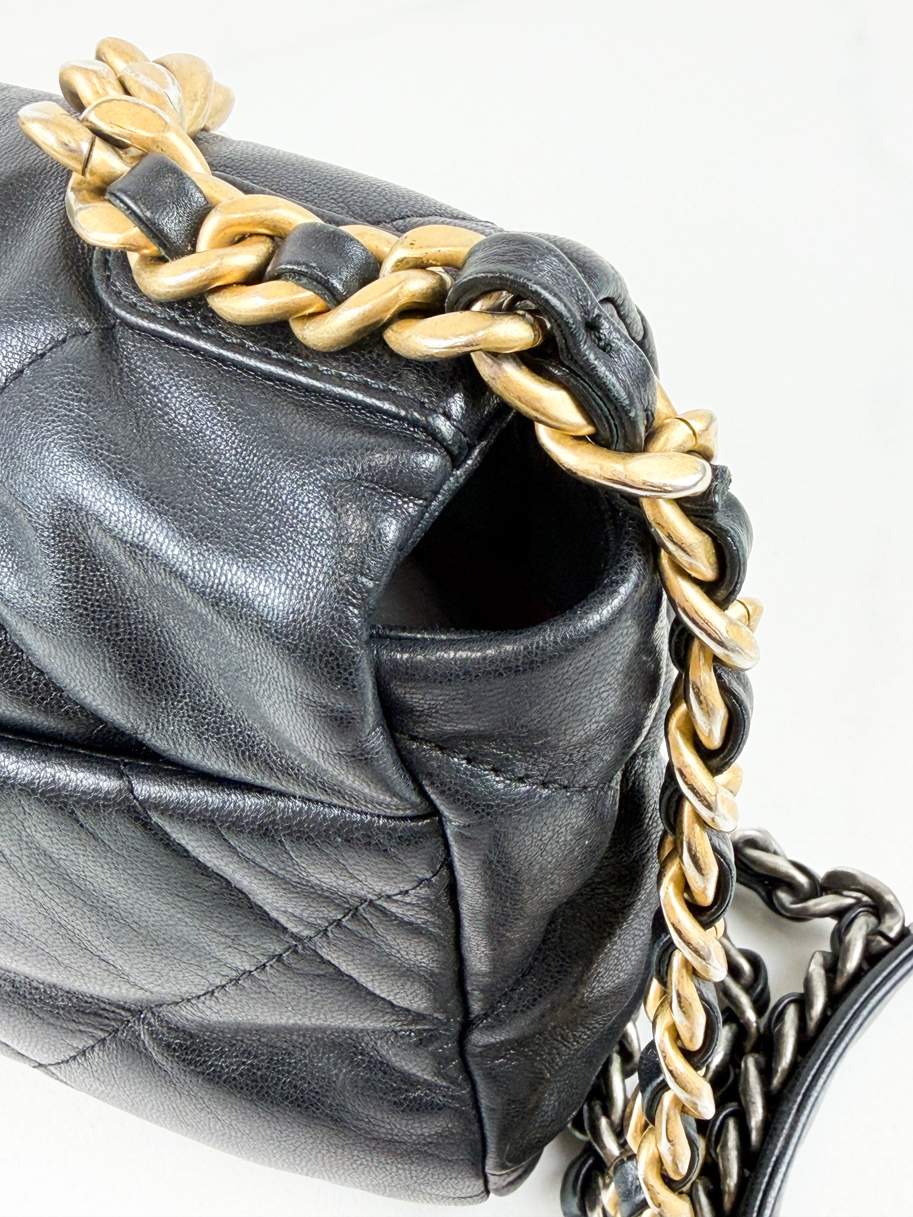 Chanel Black Small Lambskin 19 with Gold & Silver Tone Hardware