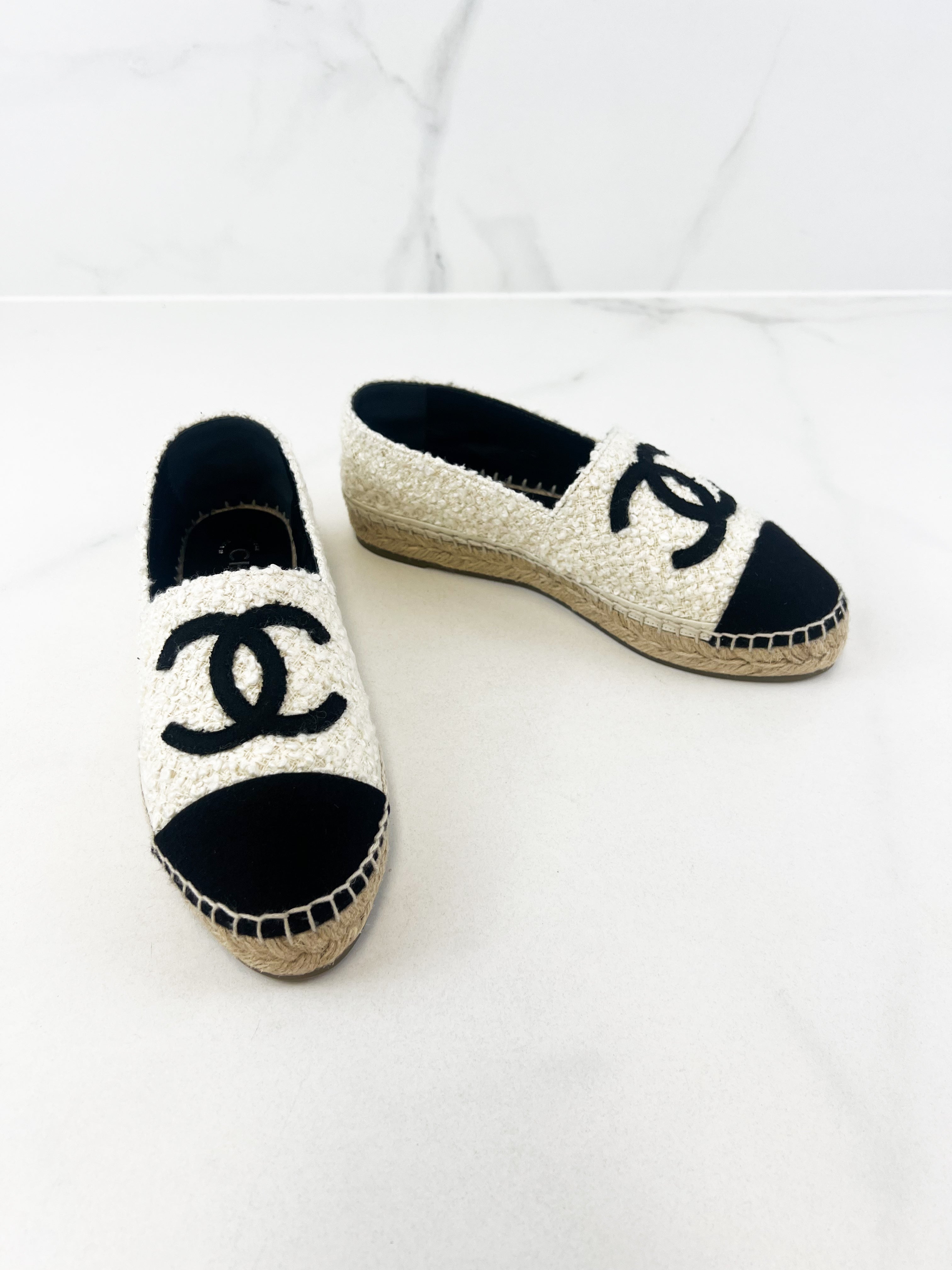 Chanel CC Tweed Espadrille Size 38