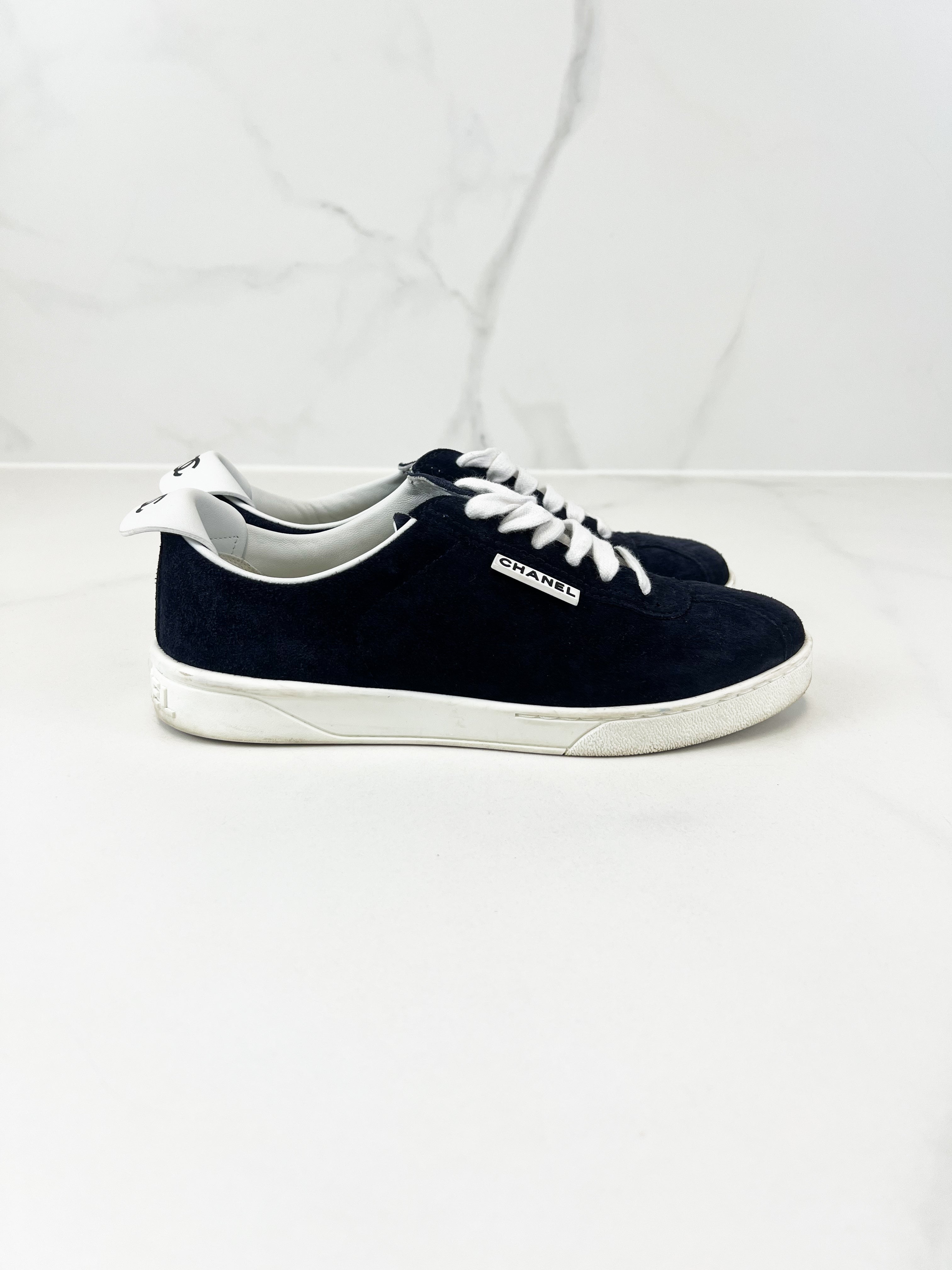 Chanel CC Suede Navy Sneaker Size 37