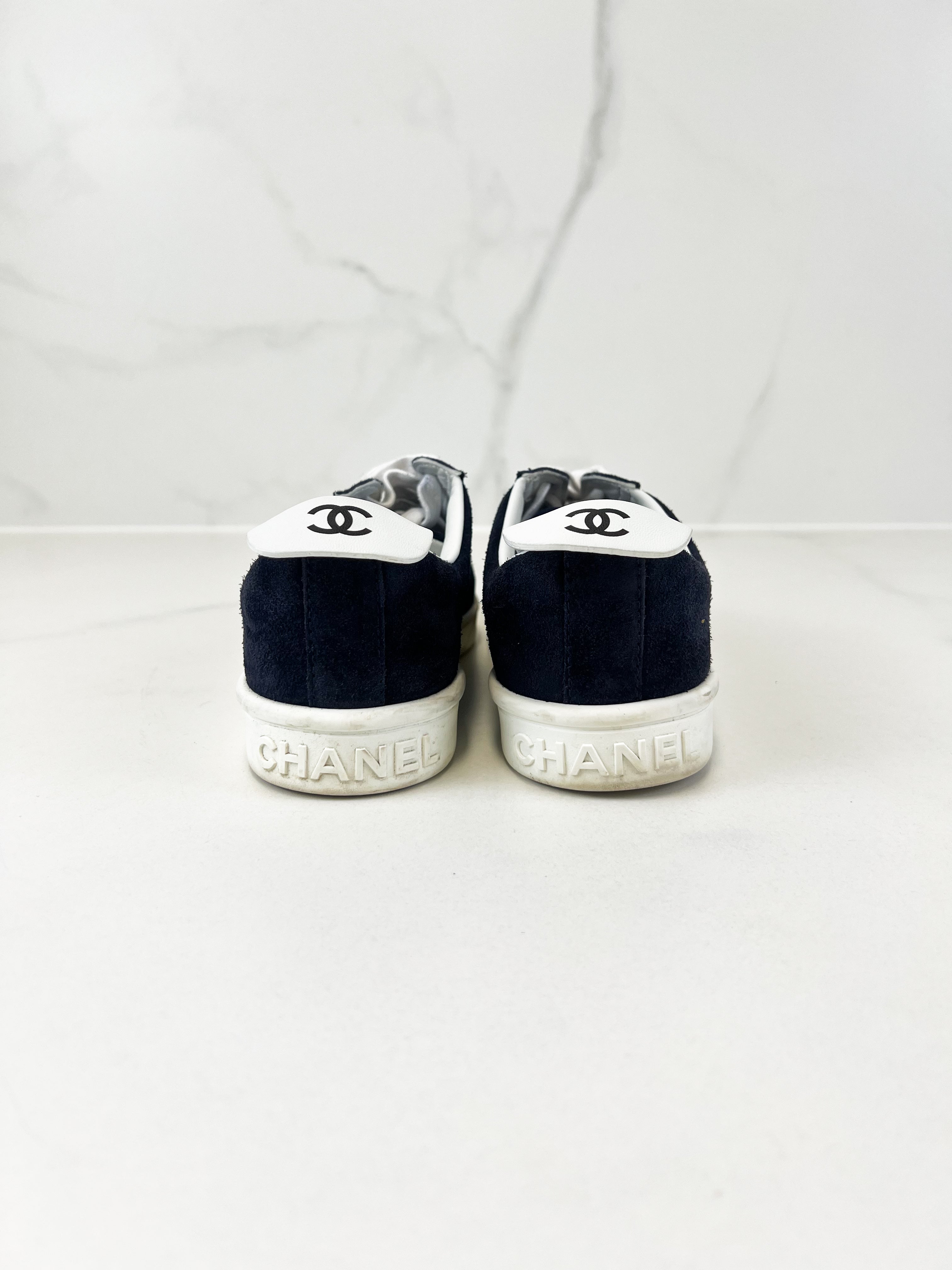 Chanel CC Suede Navy Sneaker Size 37