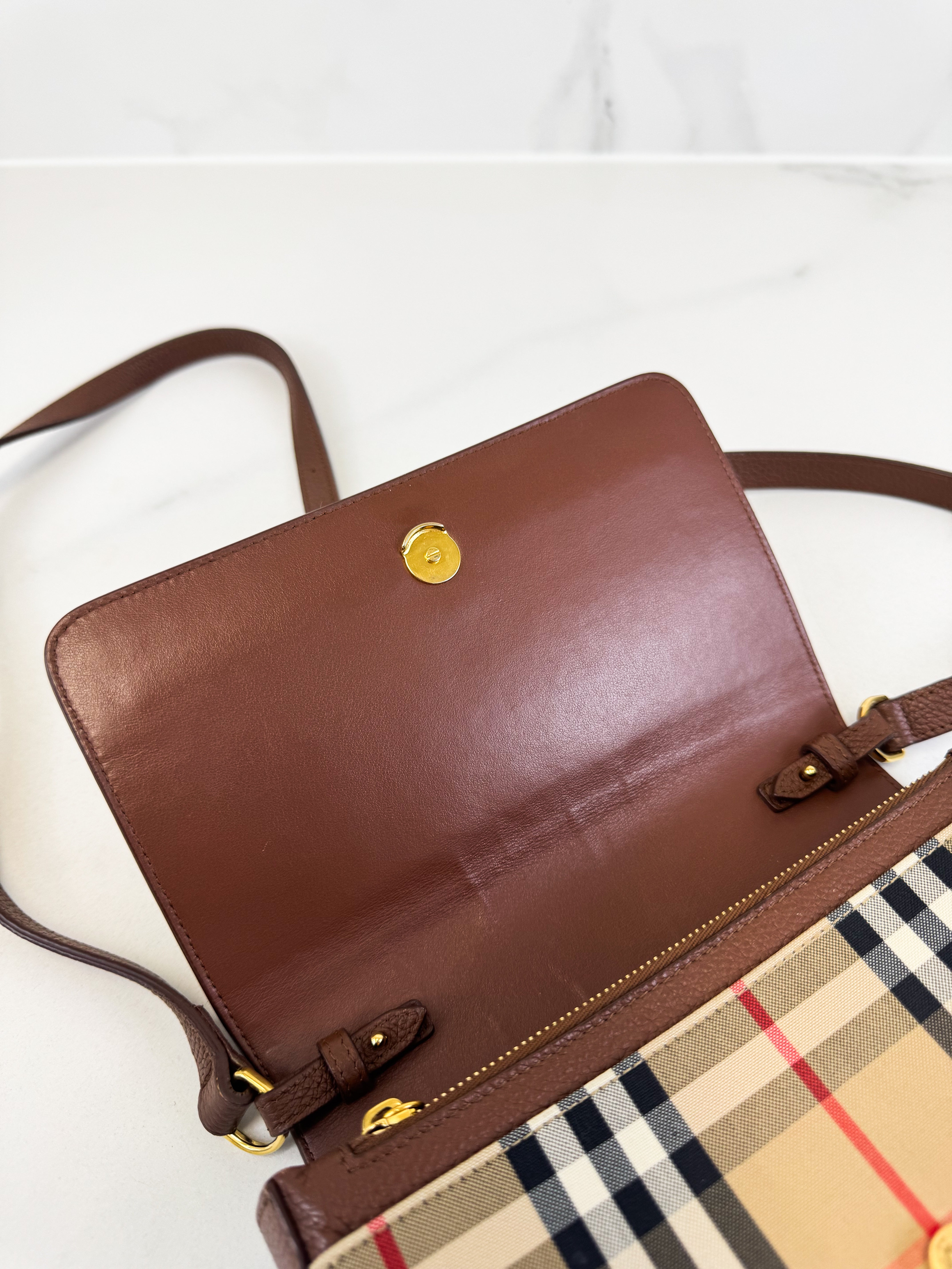 Burberry Leather and Vintage Check Note Crossbody Bag