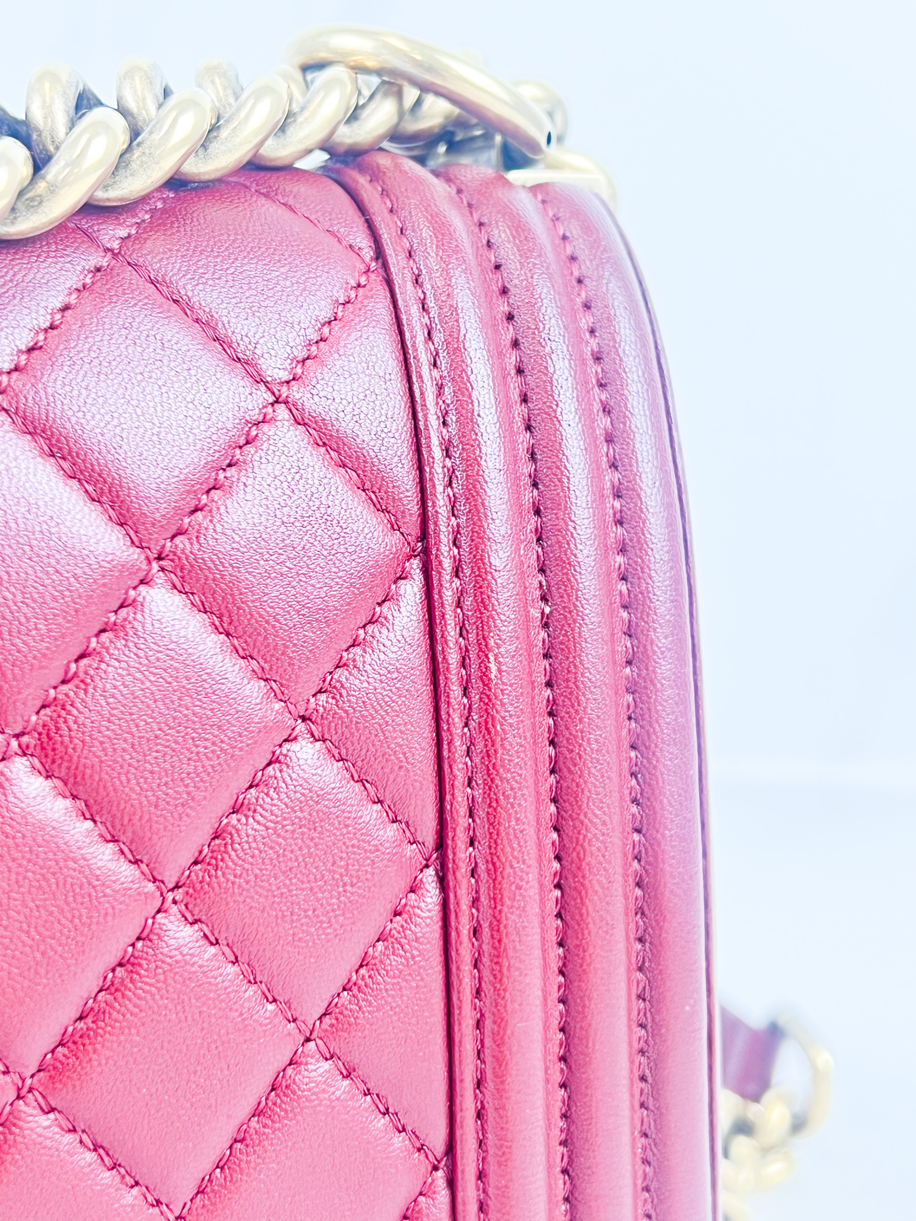 Chanel Old Medium Boy Bag in Red Quilted Calfskin with Gold Hardware