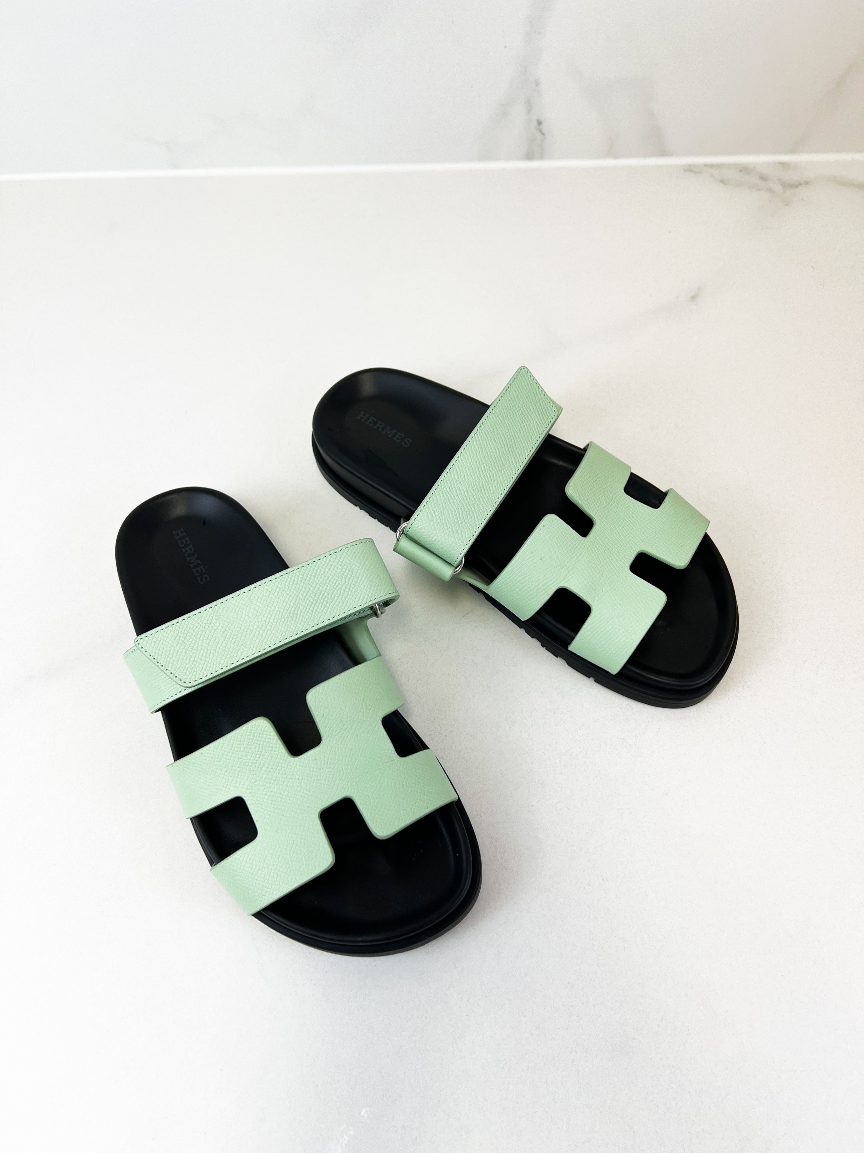 Hermes Chypre Sandals Vert Jade Epsom Size 38.5