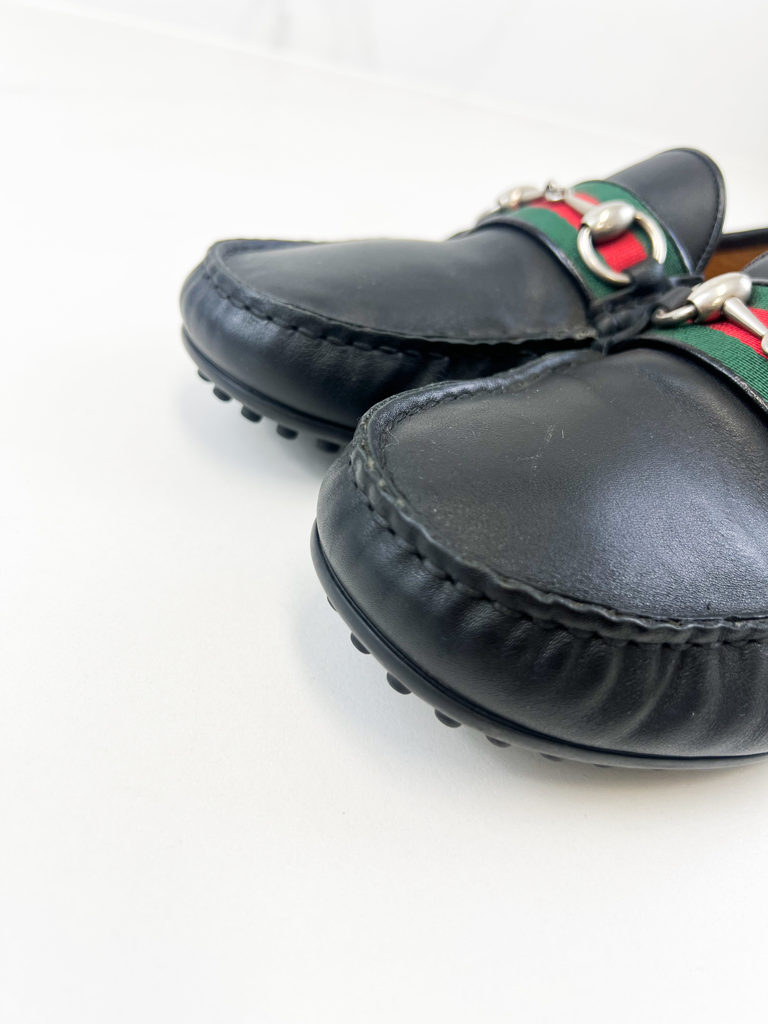 Gucci Mens Horsebit Signature Leather Loafers Size 6.5