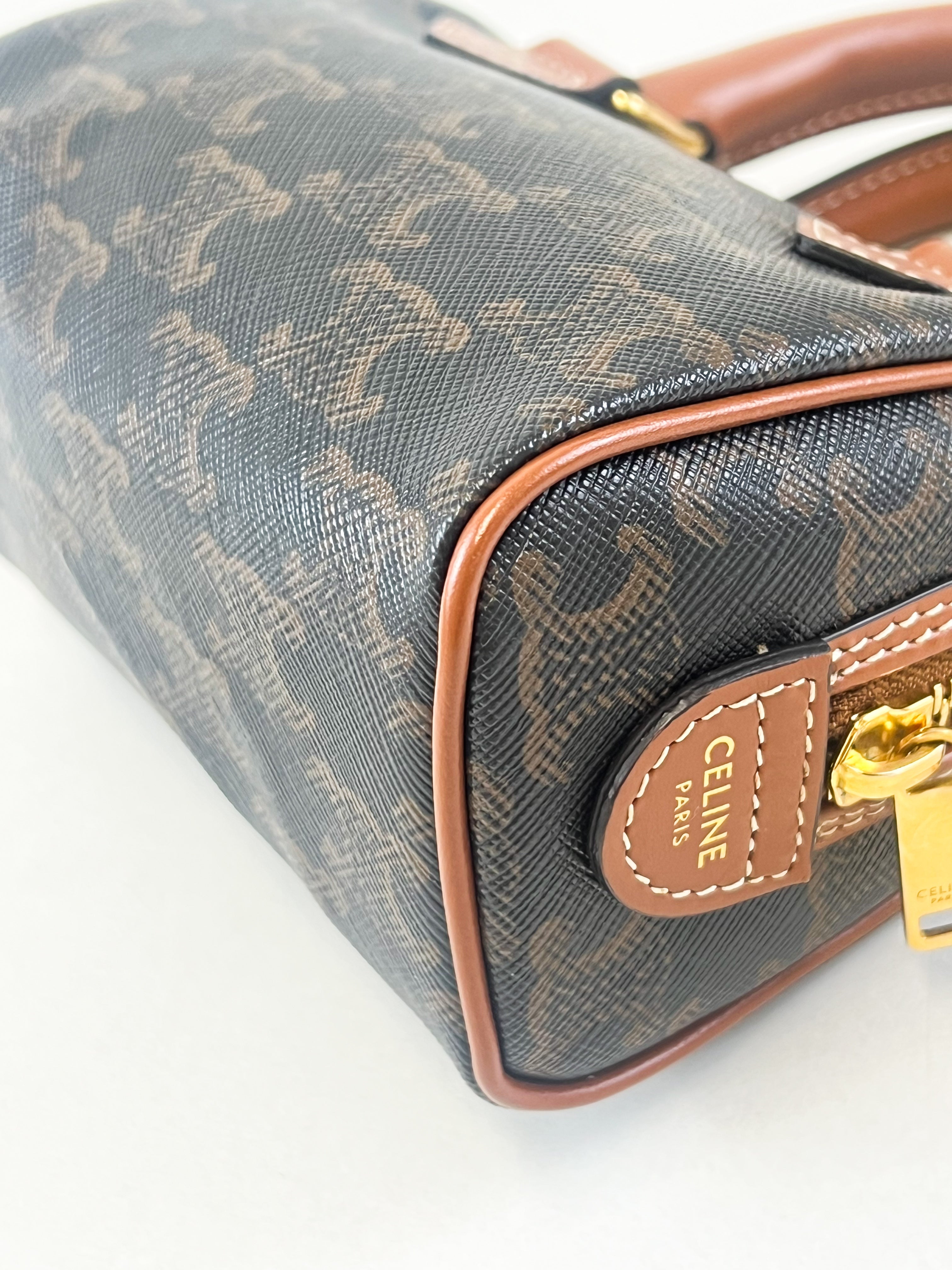 Celine Mini Boston In Triomphe Canvas and Calfskin