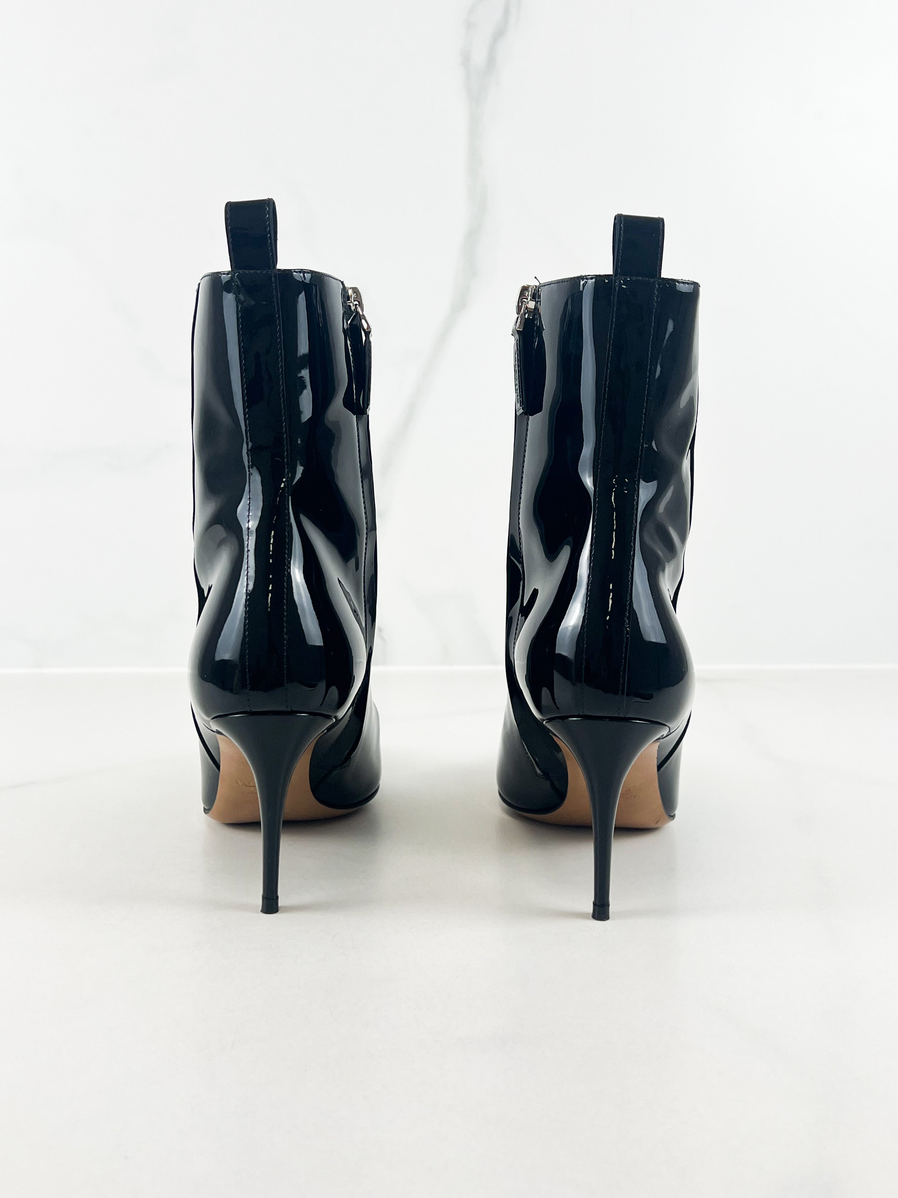 Valentino Black Patent Leather Logo Boots Size 37