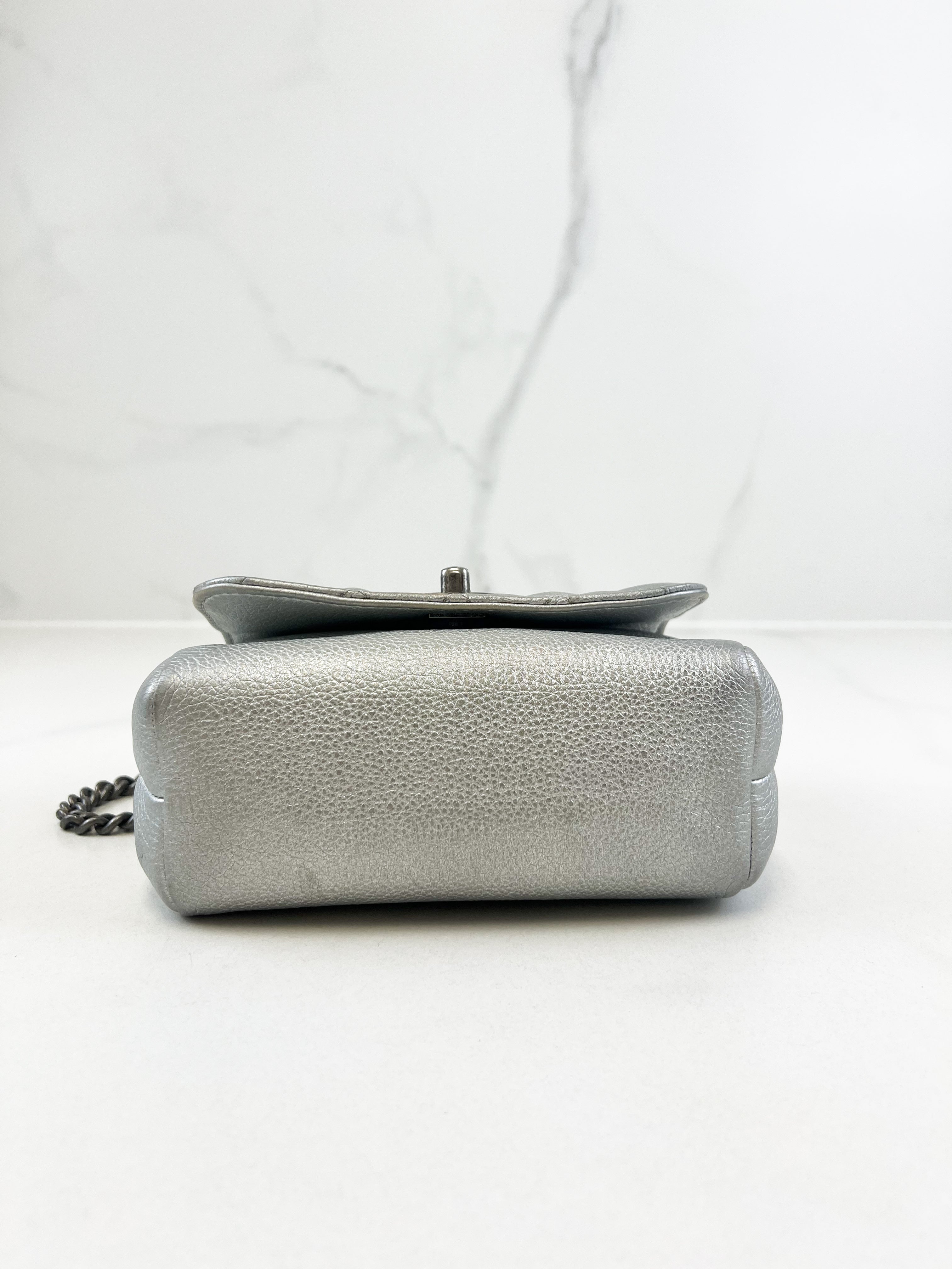 Chanel Quilted Caviar Mini Coco Silver Top Handle Bag