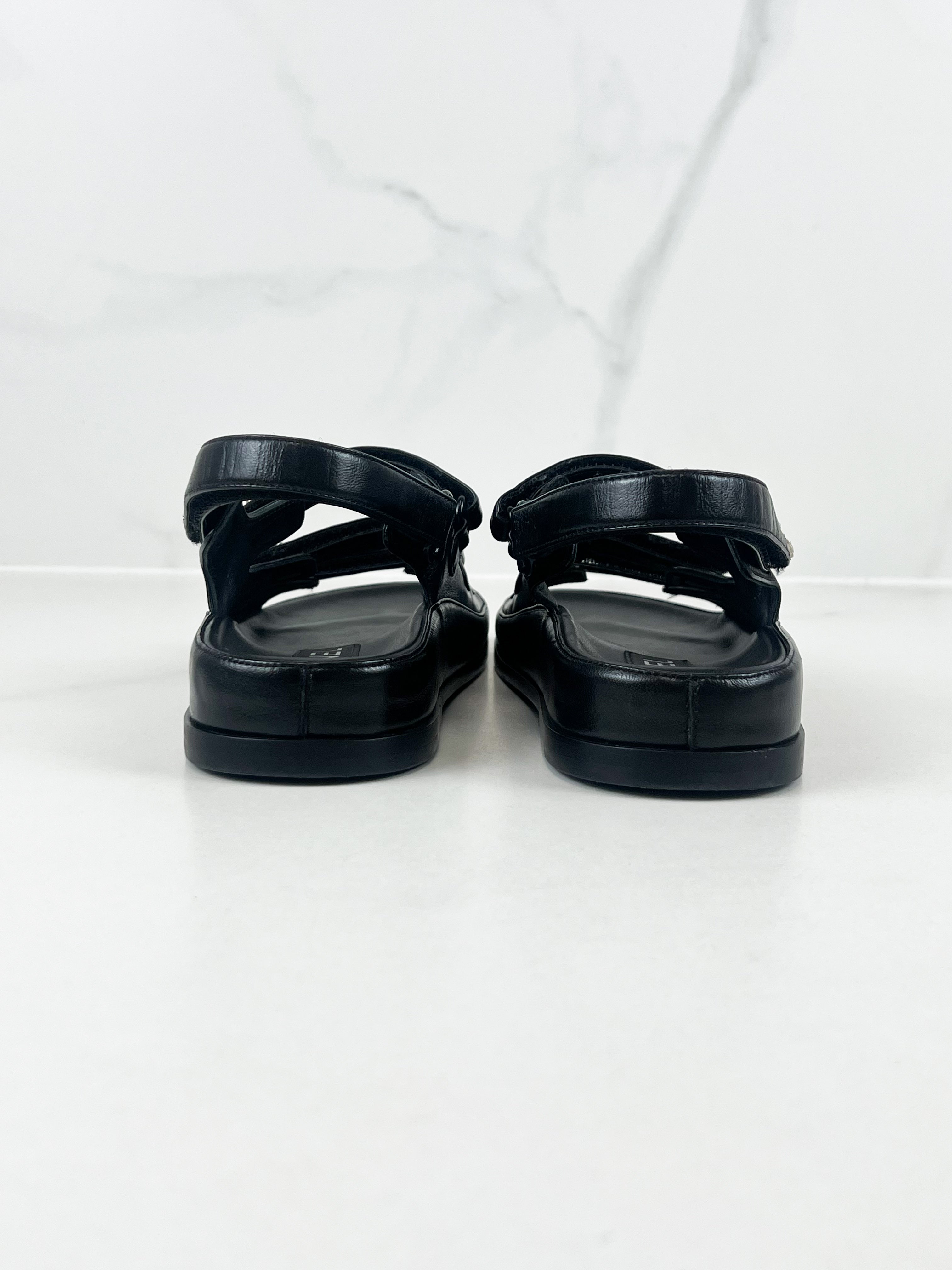 Chanel Black Leather Dad Sandal Size 35.5C