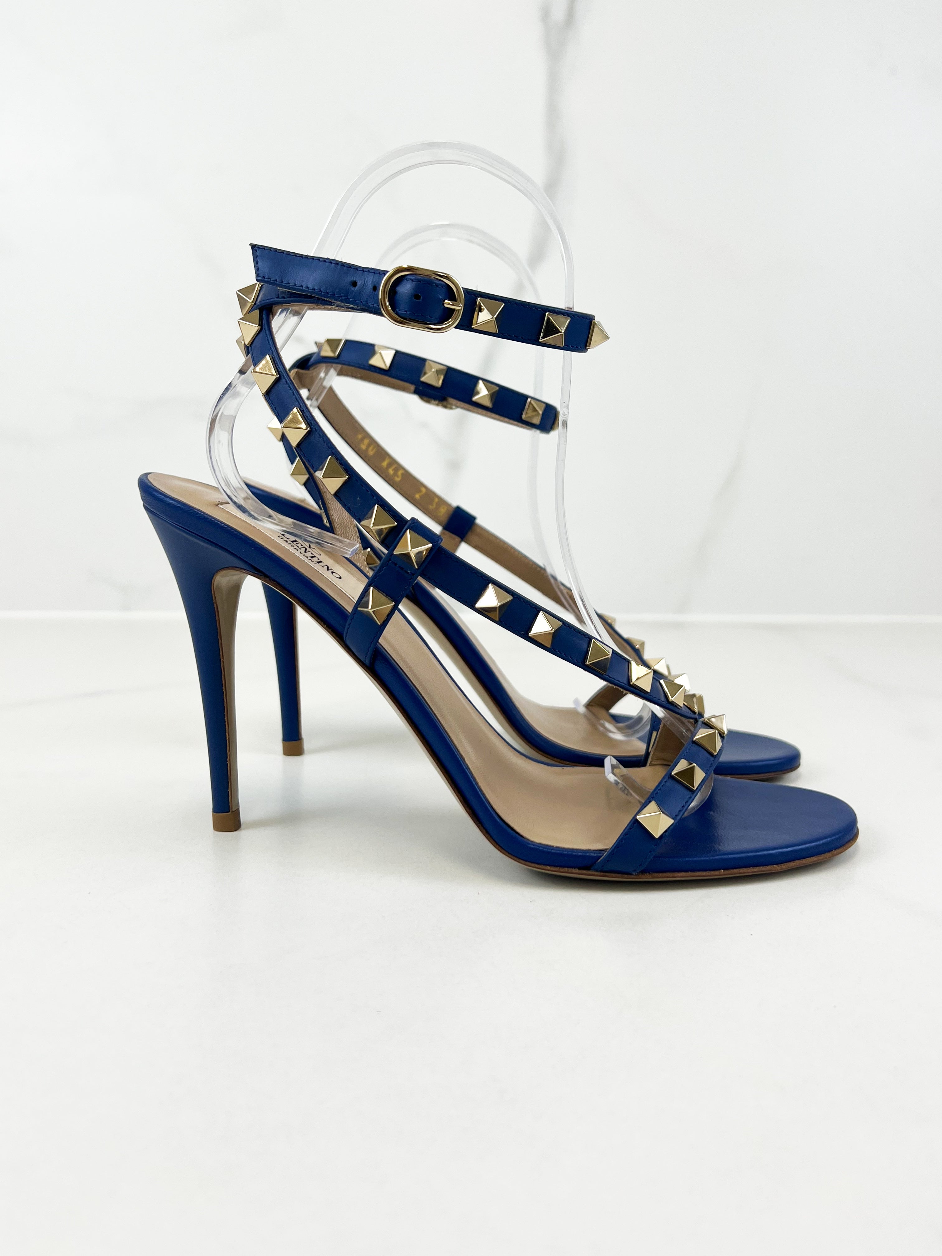 Valentino Leather Blue Rockstud Sandal Size 38