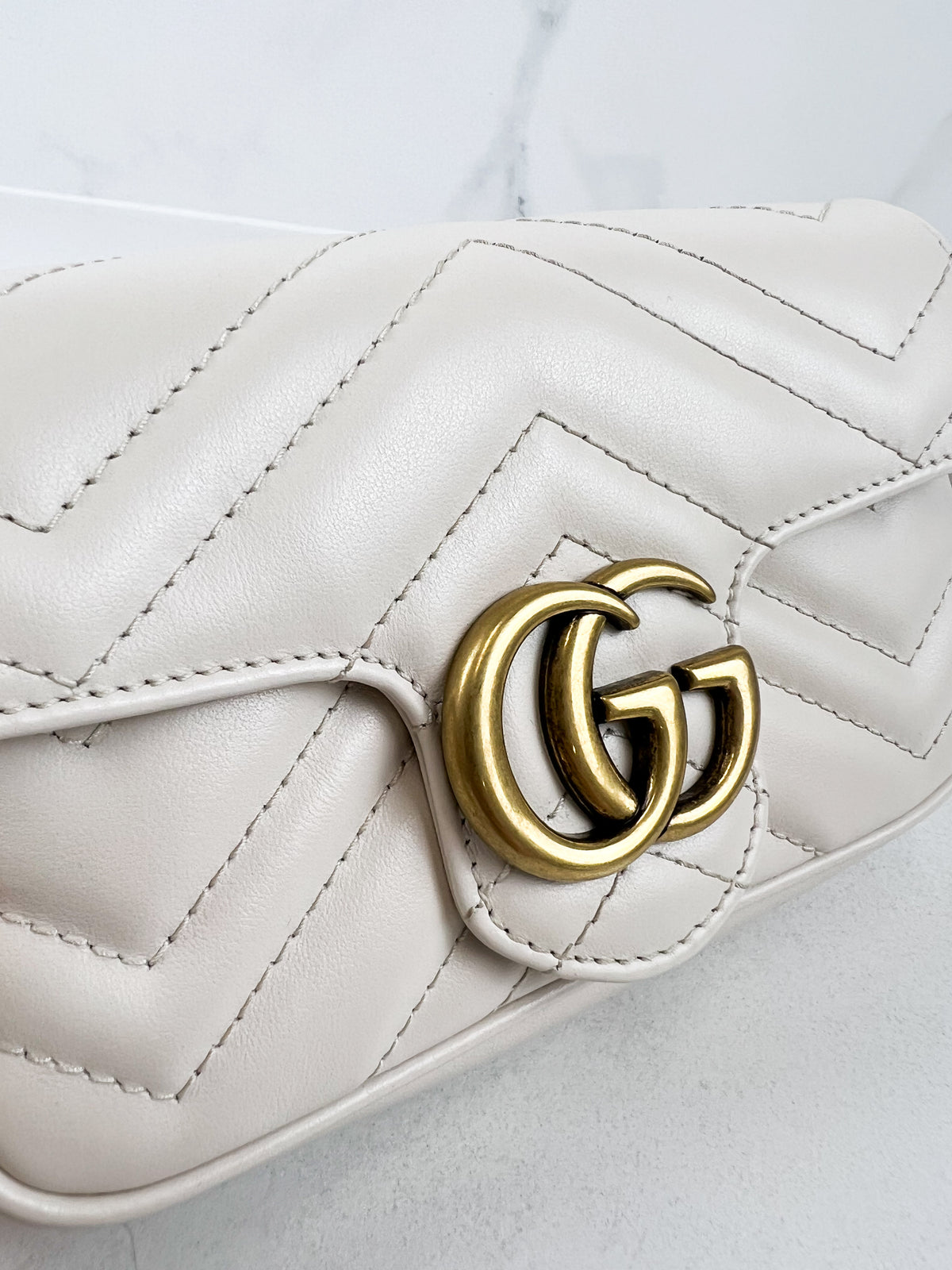 Gucci White GG Marmont Matelasse Super Mini Bag
