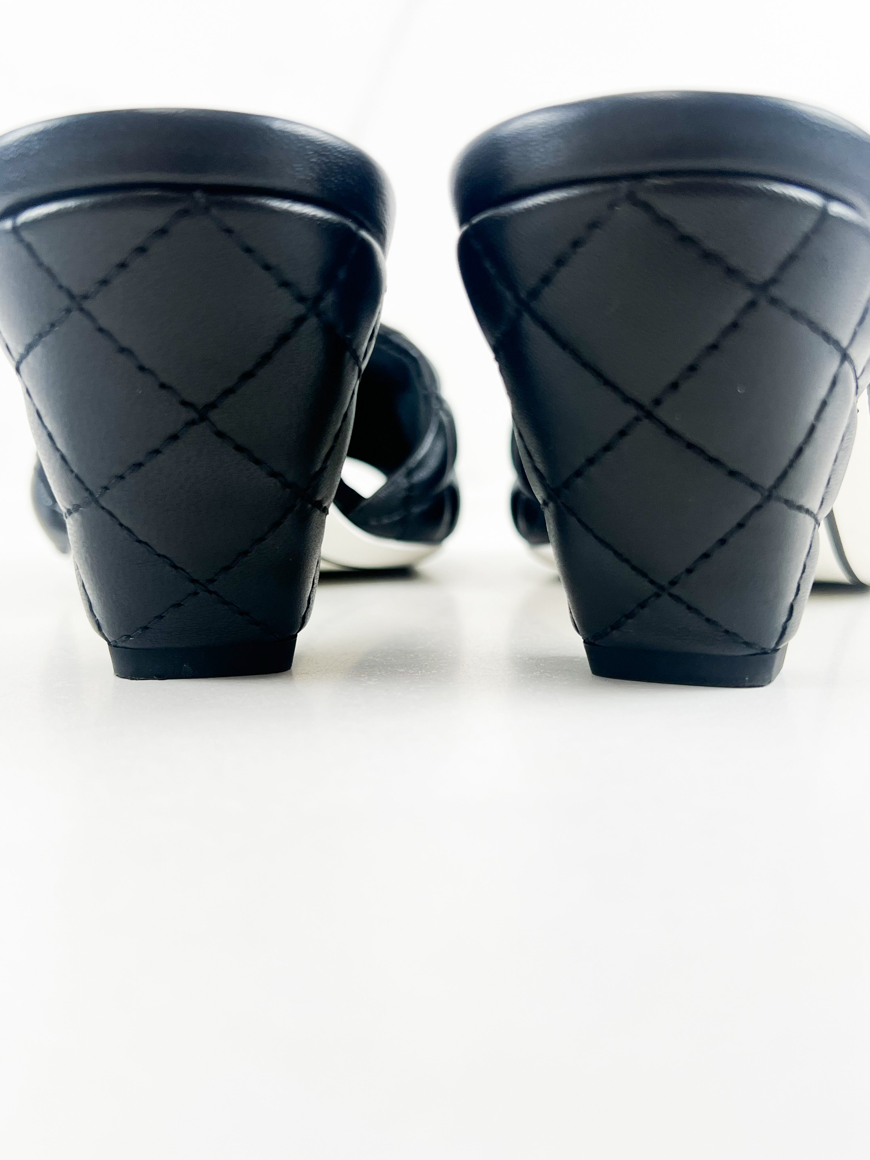 Chanel Black Lambskin Quilted Mules with Gold CC Logo