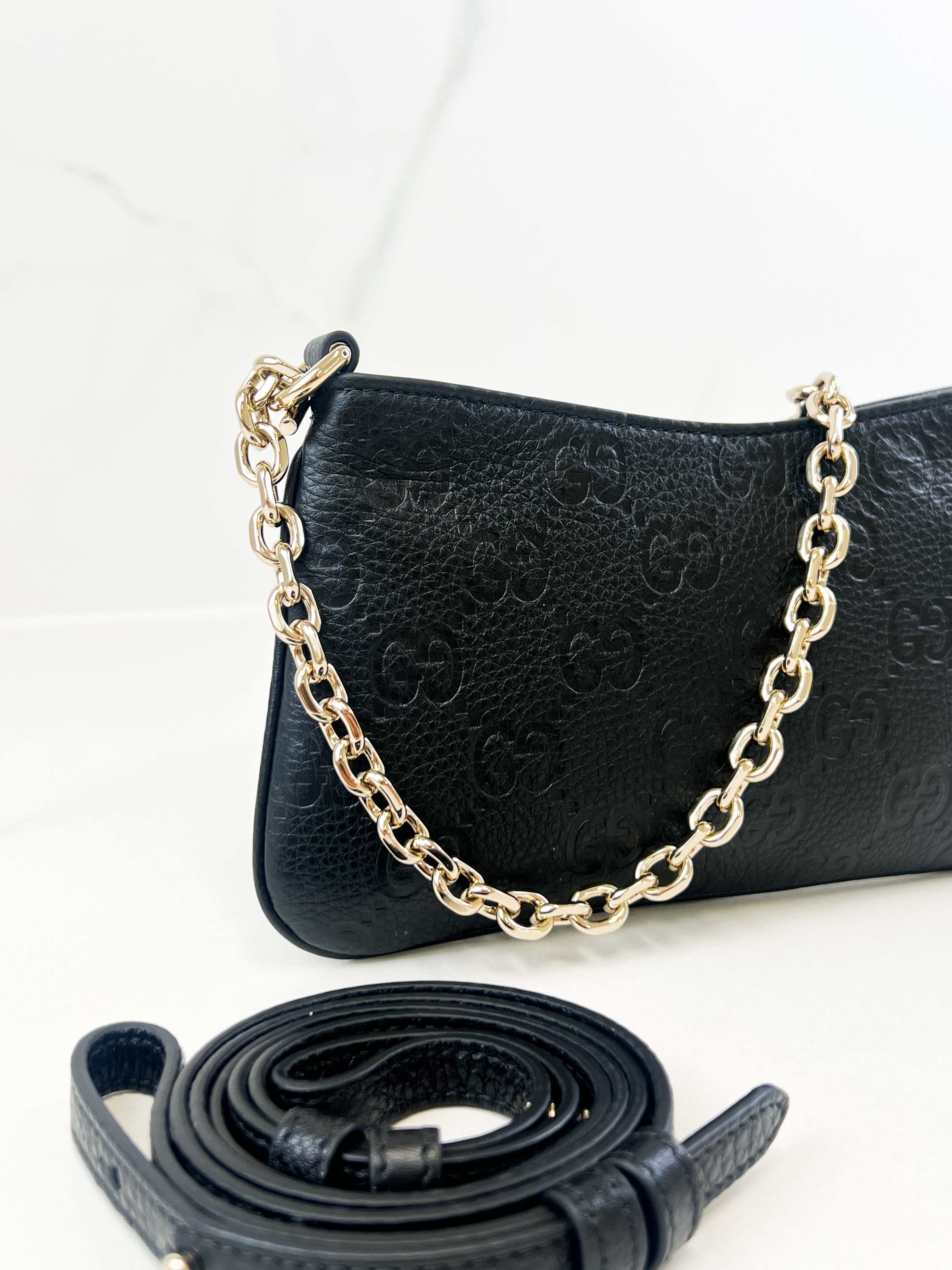Gucci GG Emblem Mini Debossed Shoulder Bag