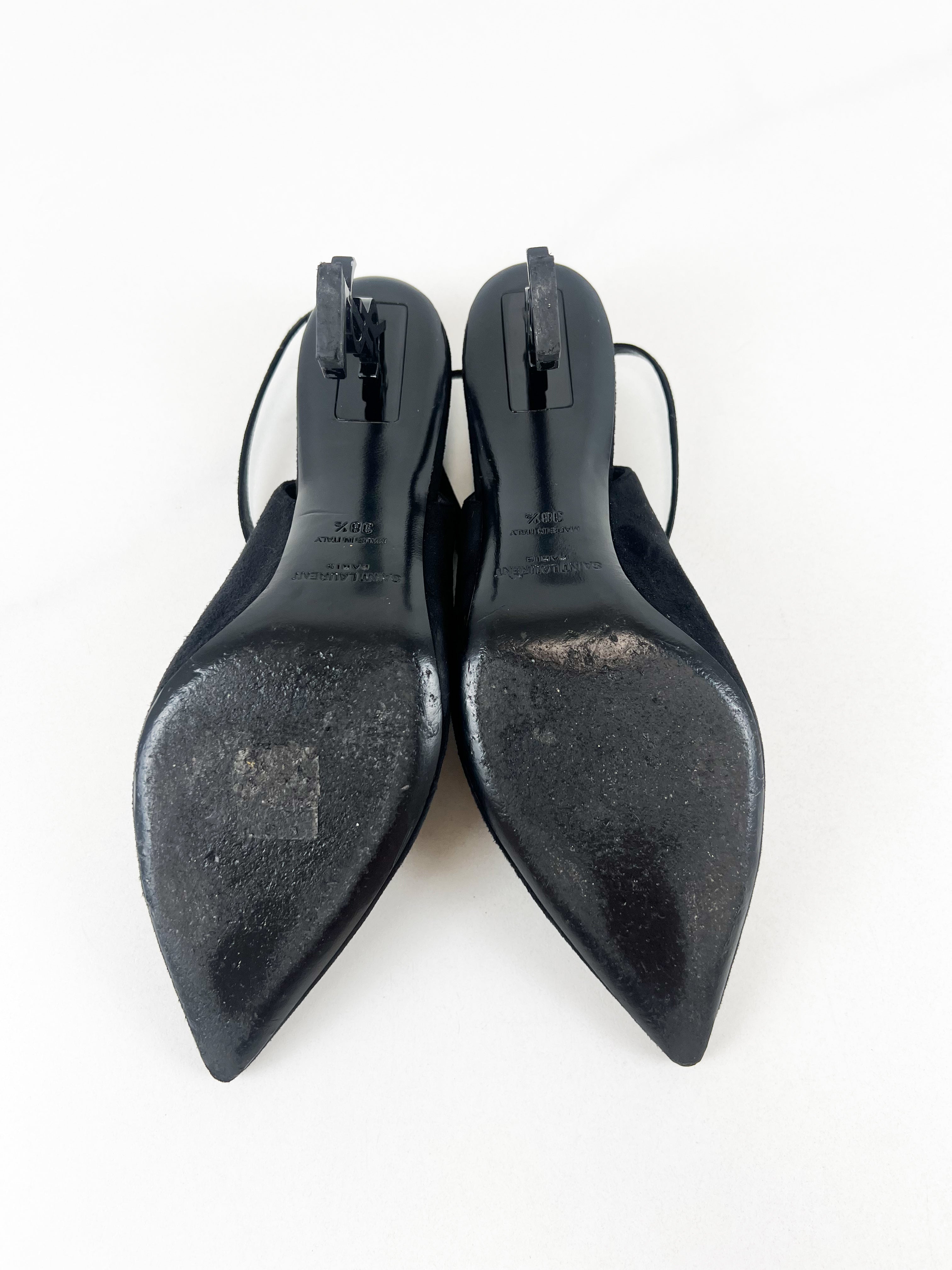 Saint Laurent Black Suede Strap Opyum Pumps Size 38.5