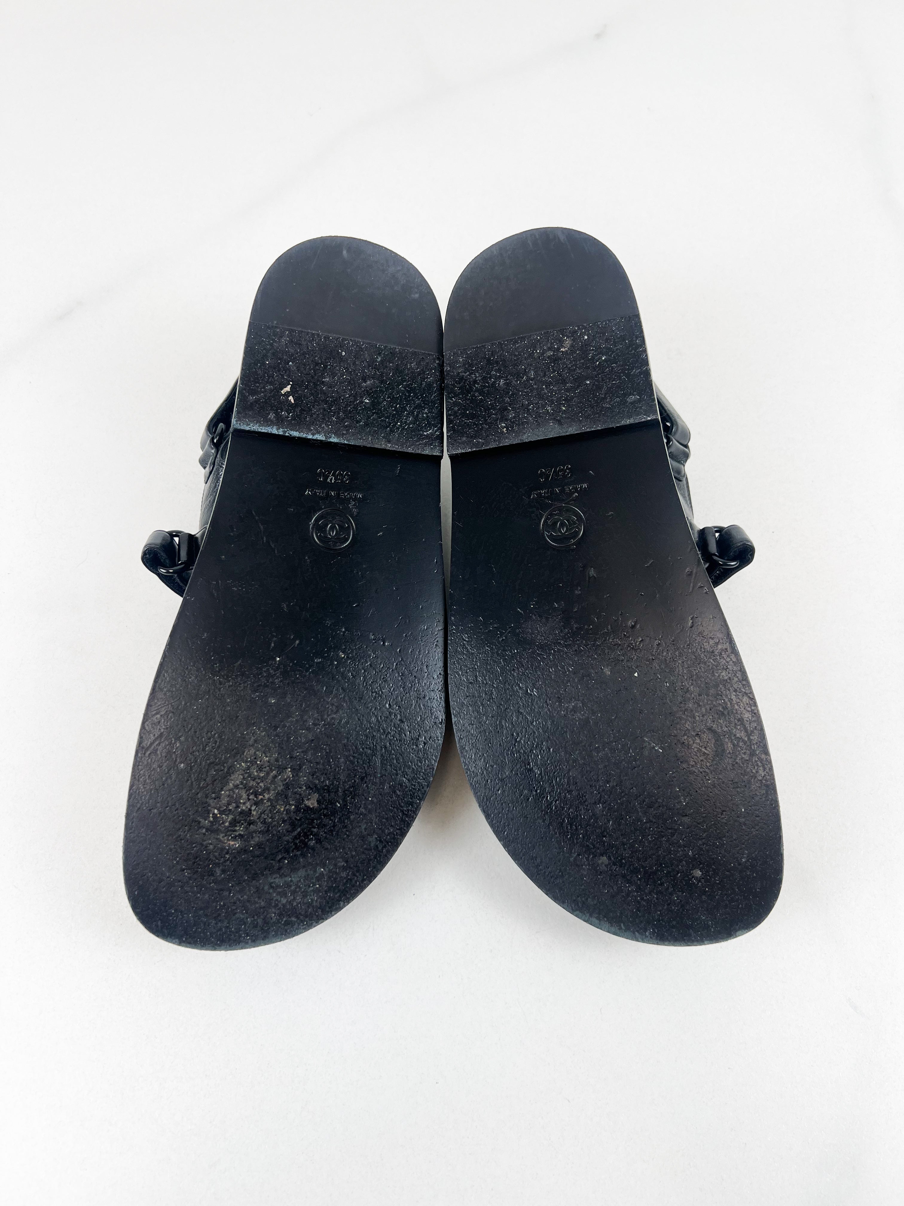 Chanel Black Leather Dad Sandal Size 35.5C