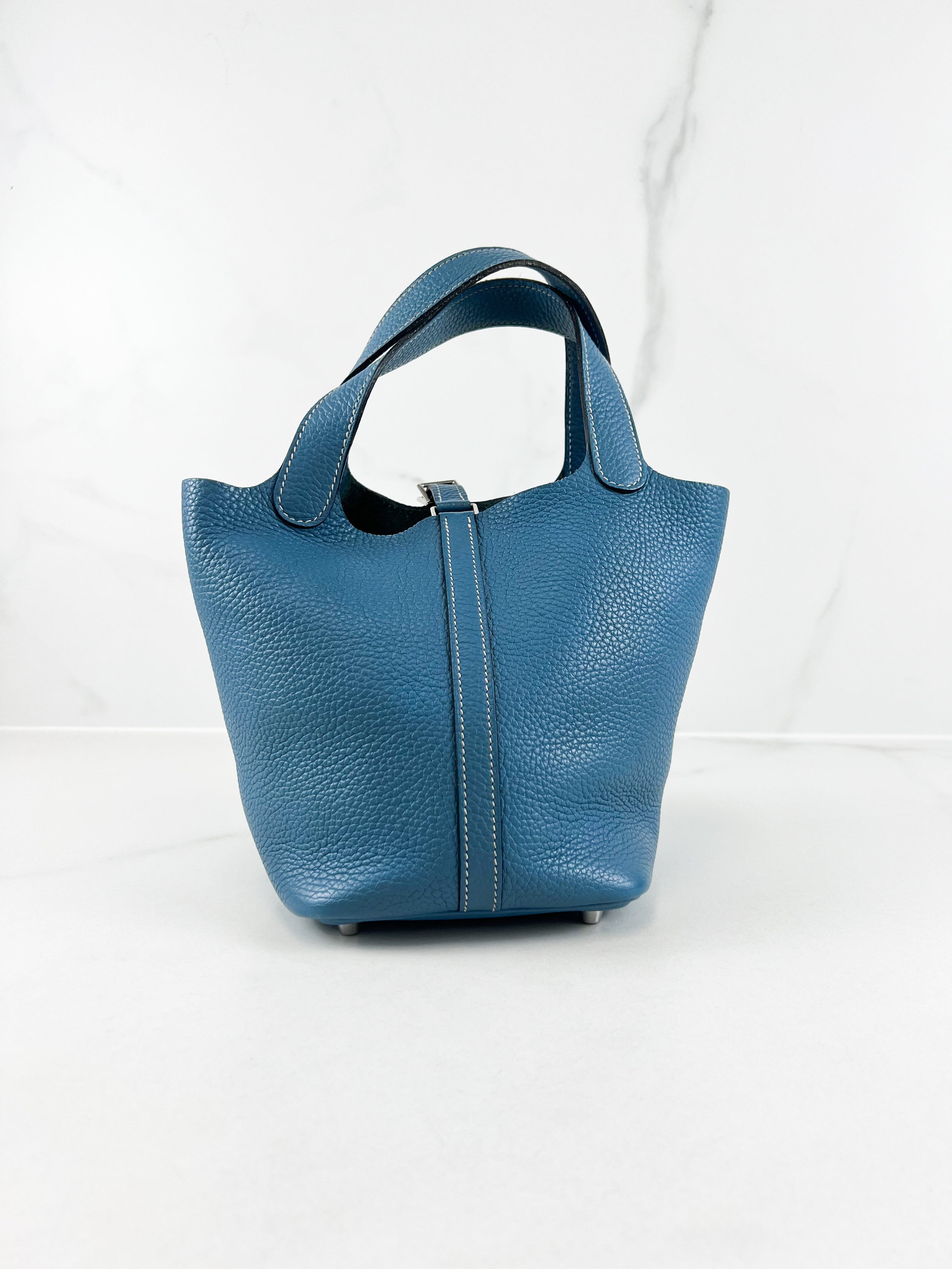 Hermes Picotin 18 in Bleu Jean Clemence Leather