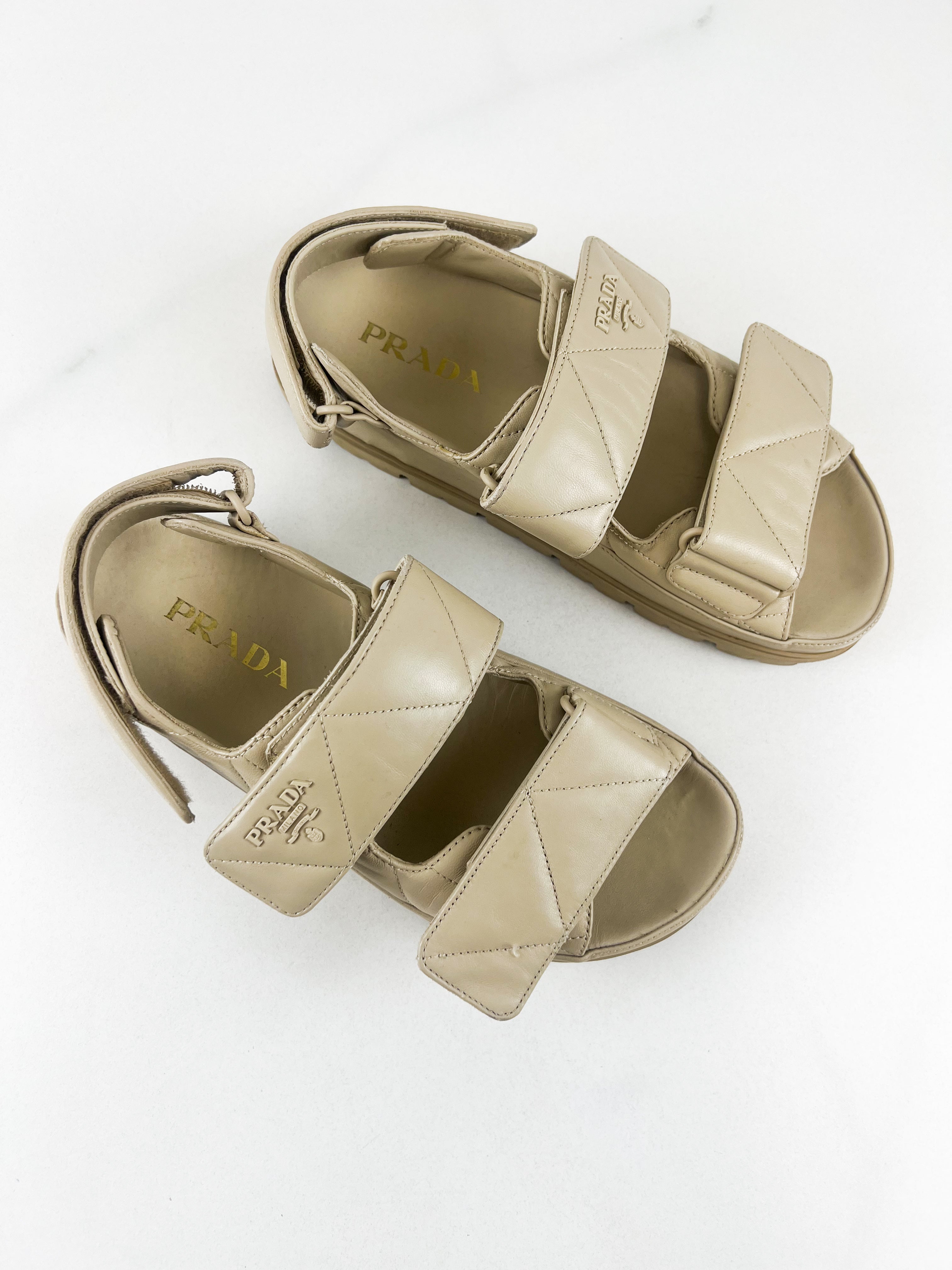 Prada Logo Quilted Leather Sandal Size 38