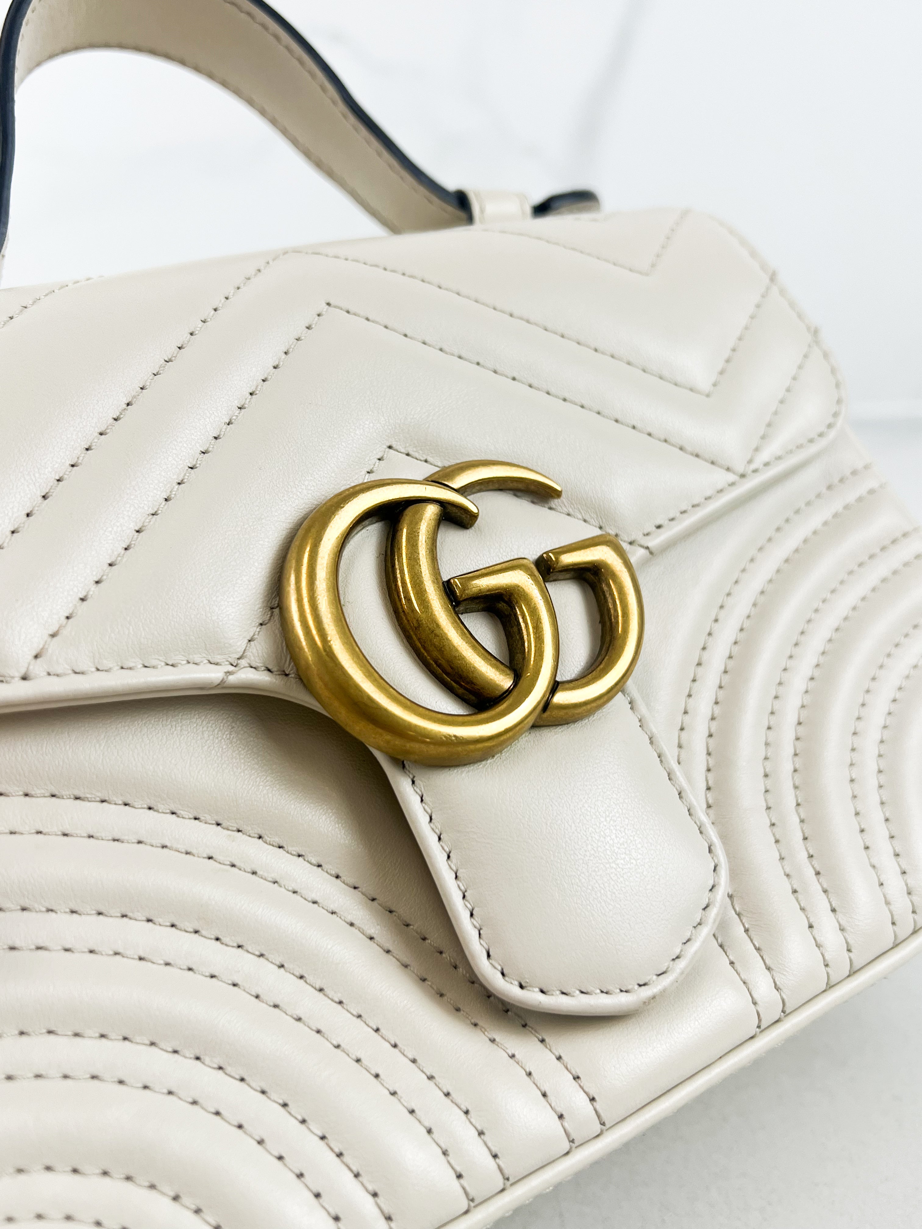 Gucci GG Marmont Matelasse Top Handle Bag in White