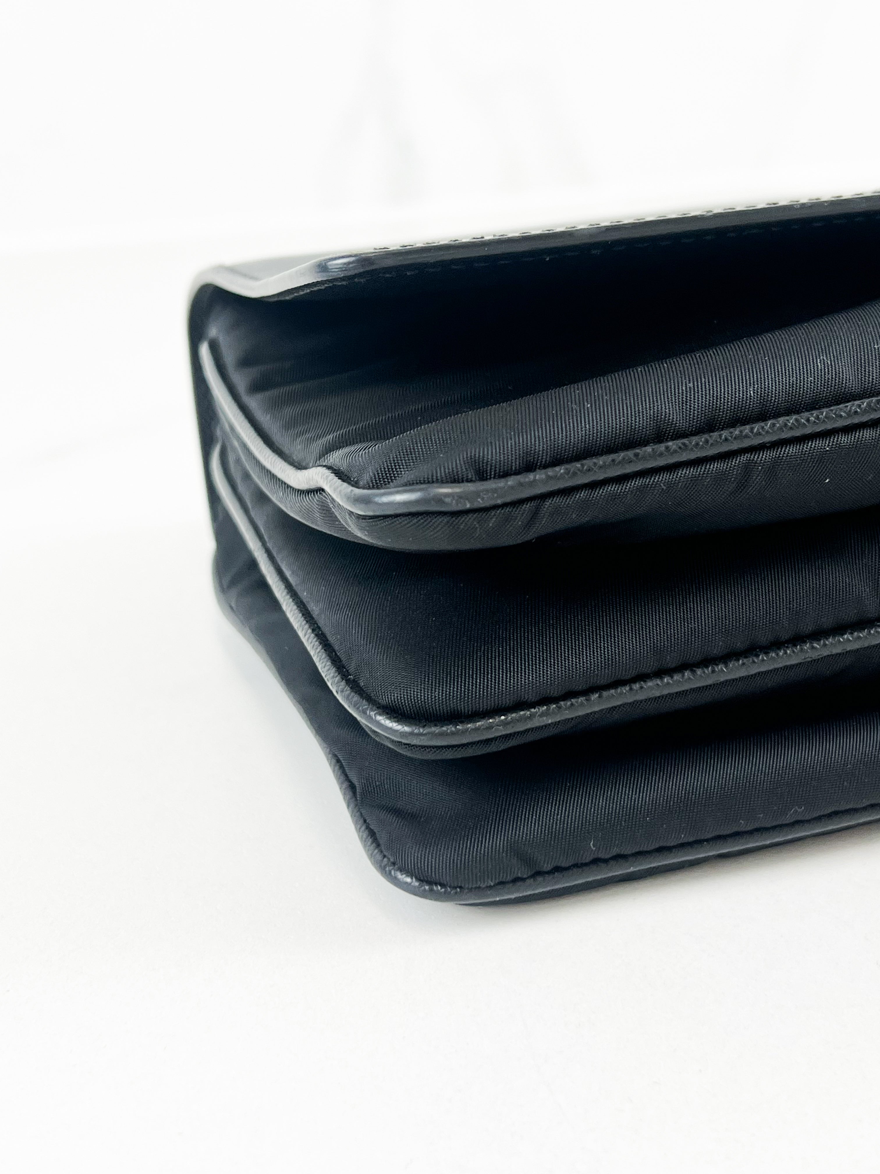 Prada Black Saffiano Leather/ Nylon Medium Chain Shoulder Bag