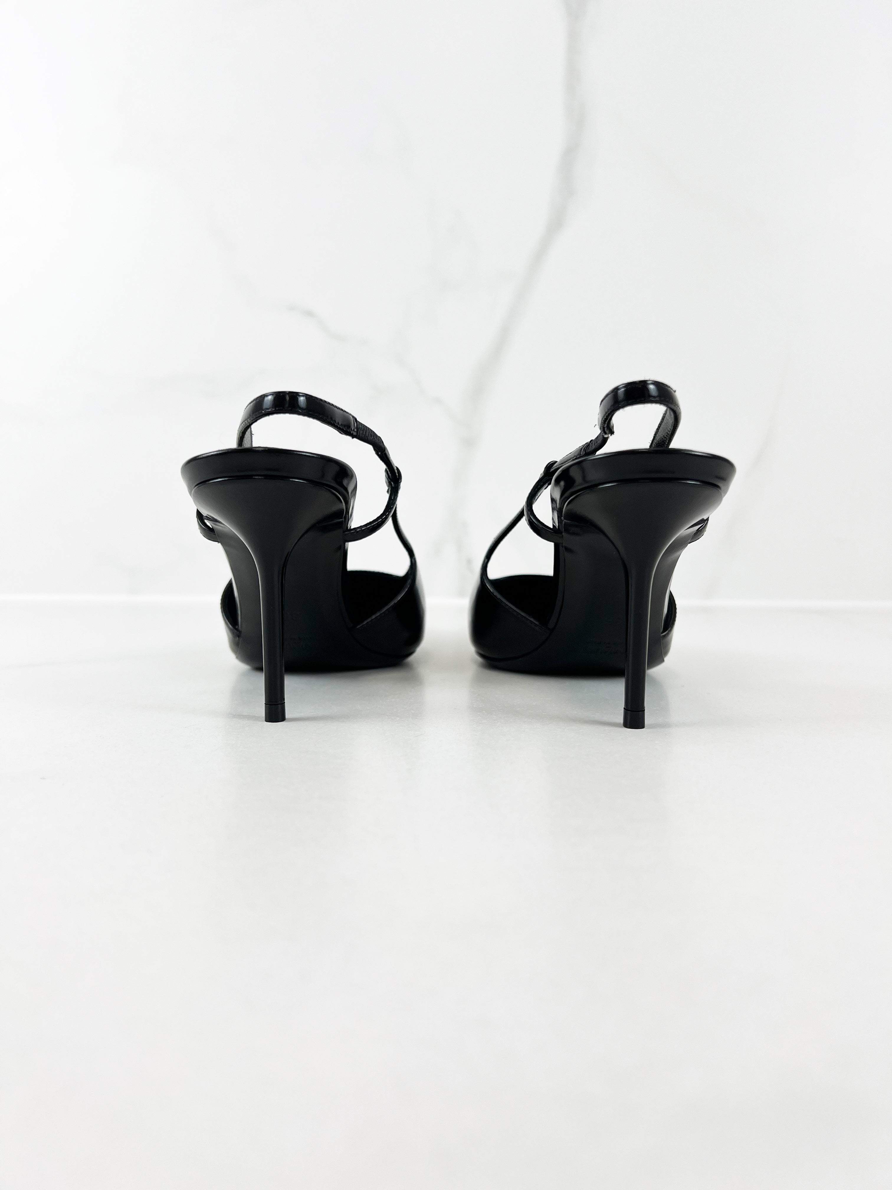 Saint Laurent Jenne Leather Pumps with Silver-tone Metal Cap Toe Size 36