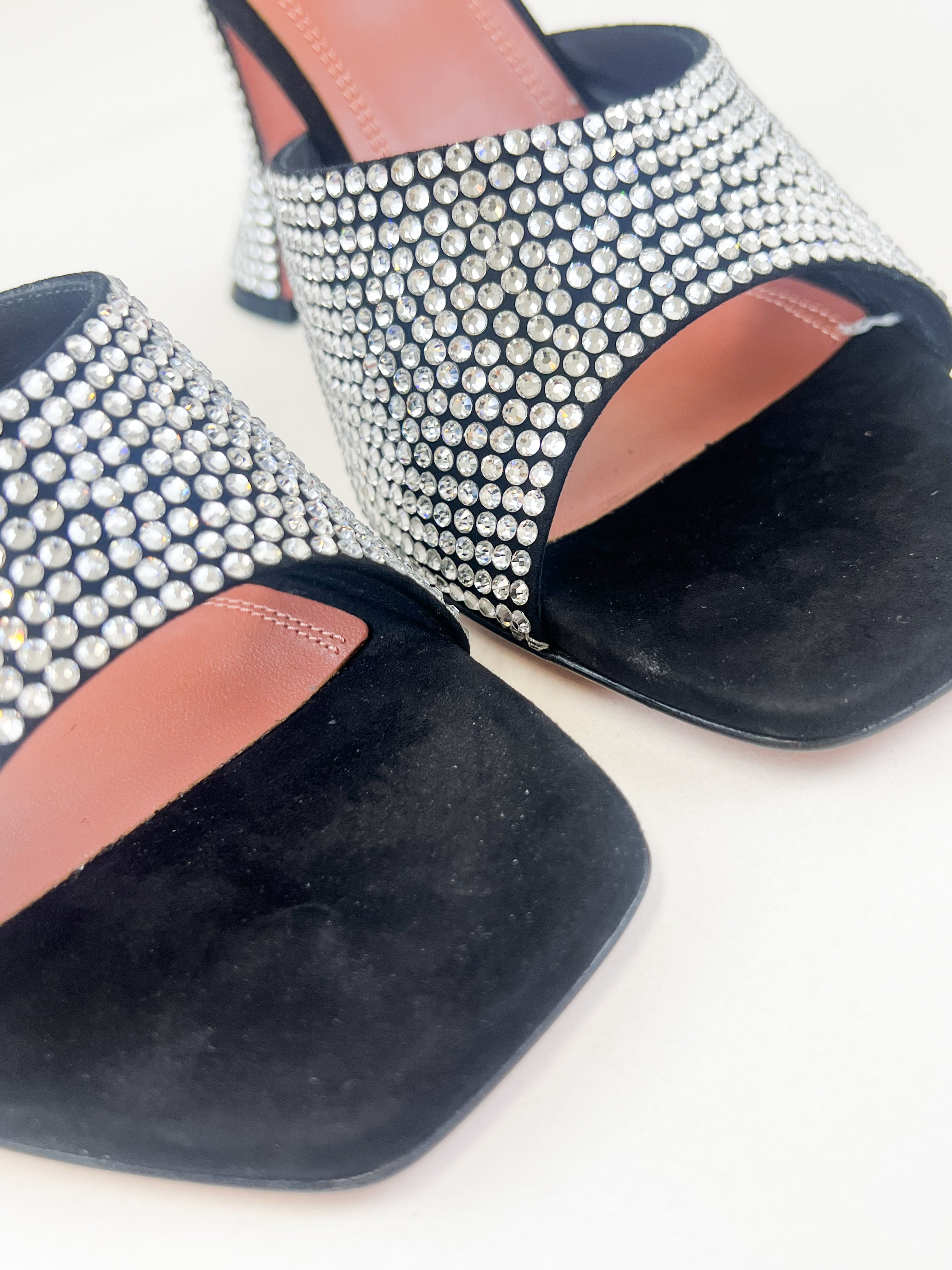 Amina Muaddi Lupita Crystal-Embellished suede mules in Black Size 40