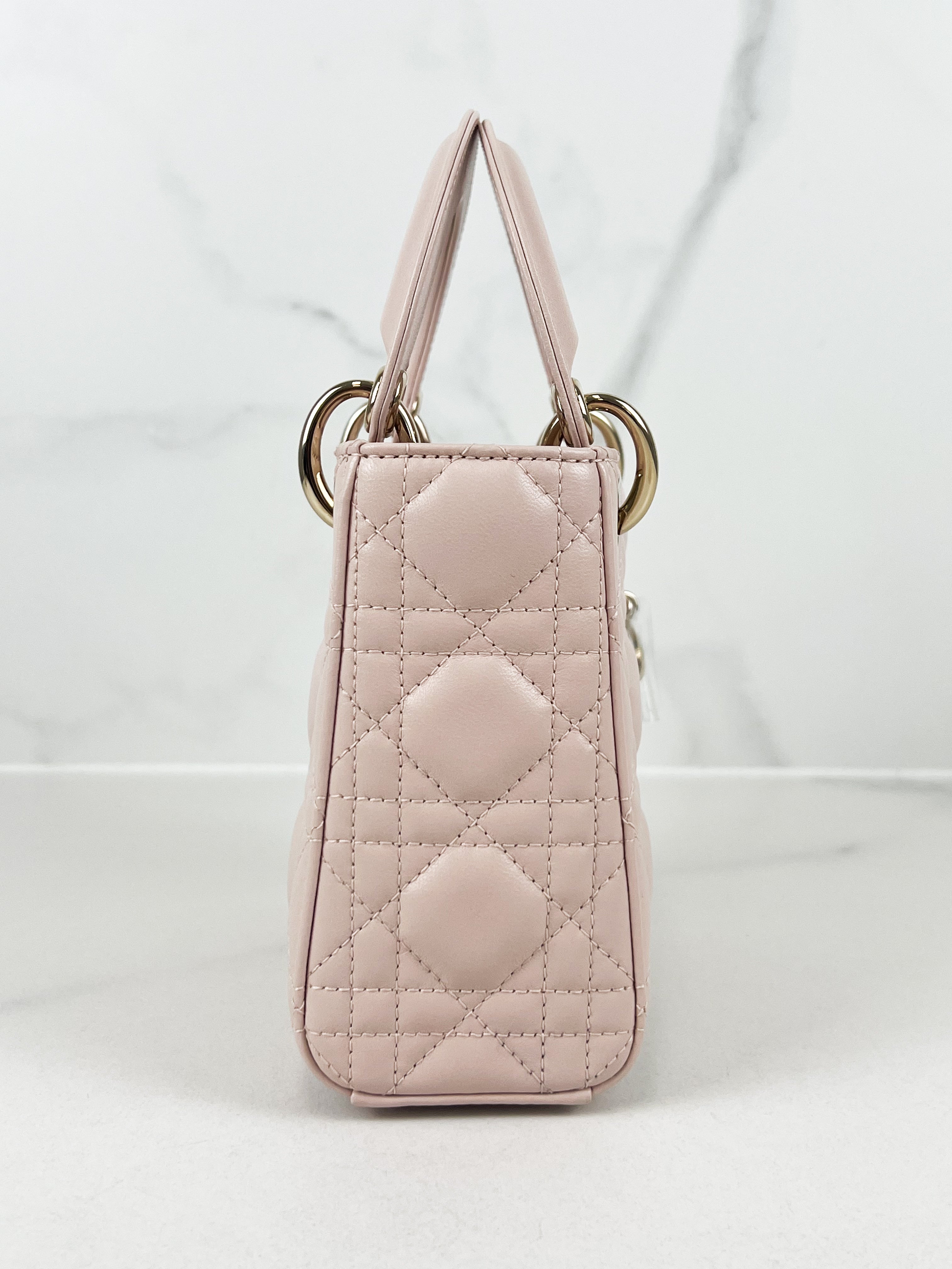 Christian Dior Mini Lady Dior Cannage Leather in Powder Pink