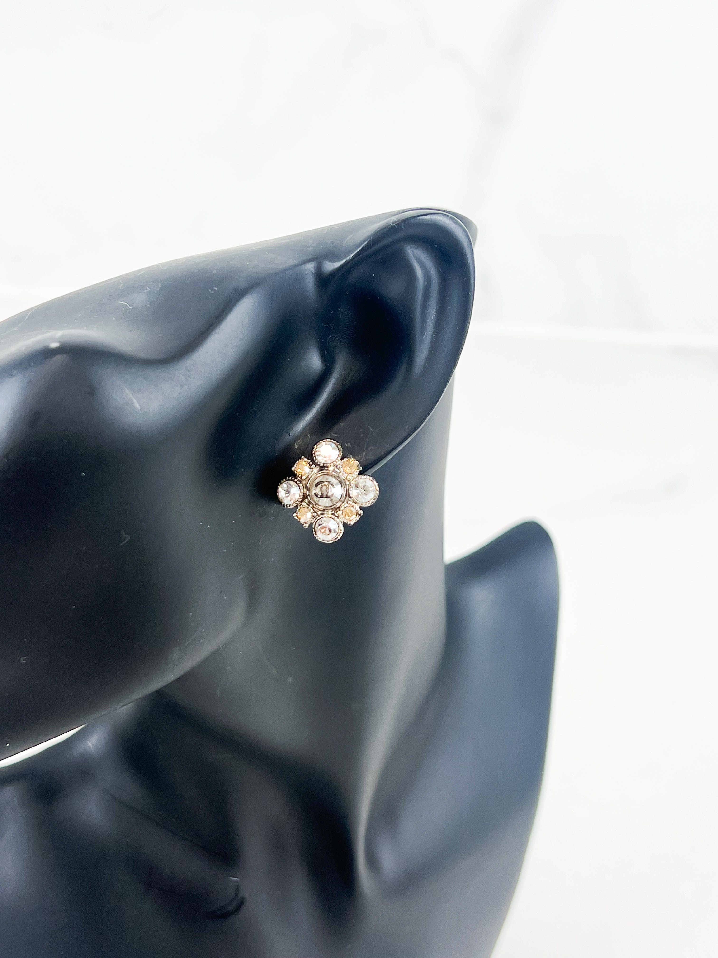 Chanel CC Silver-Tone Crystal Earrings