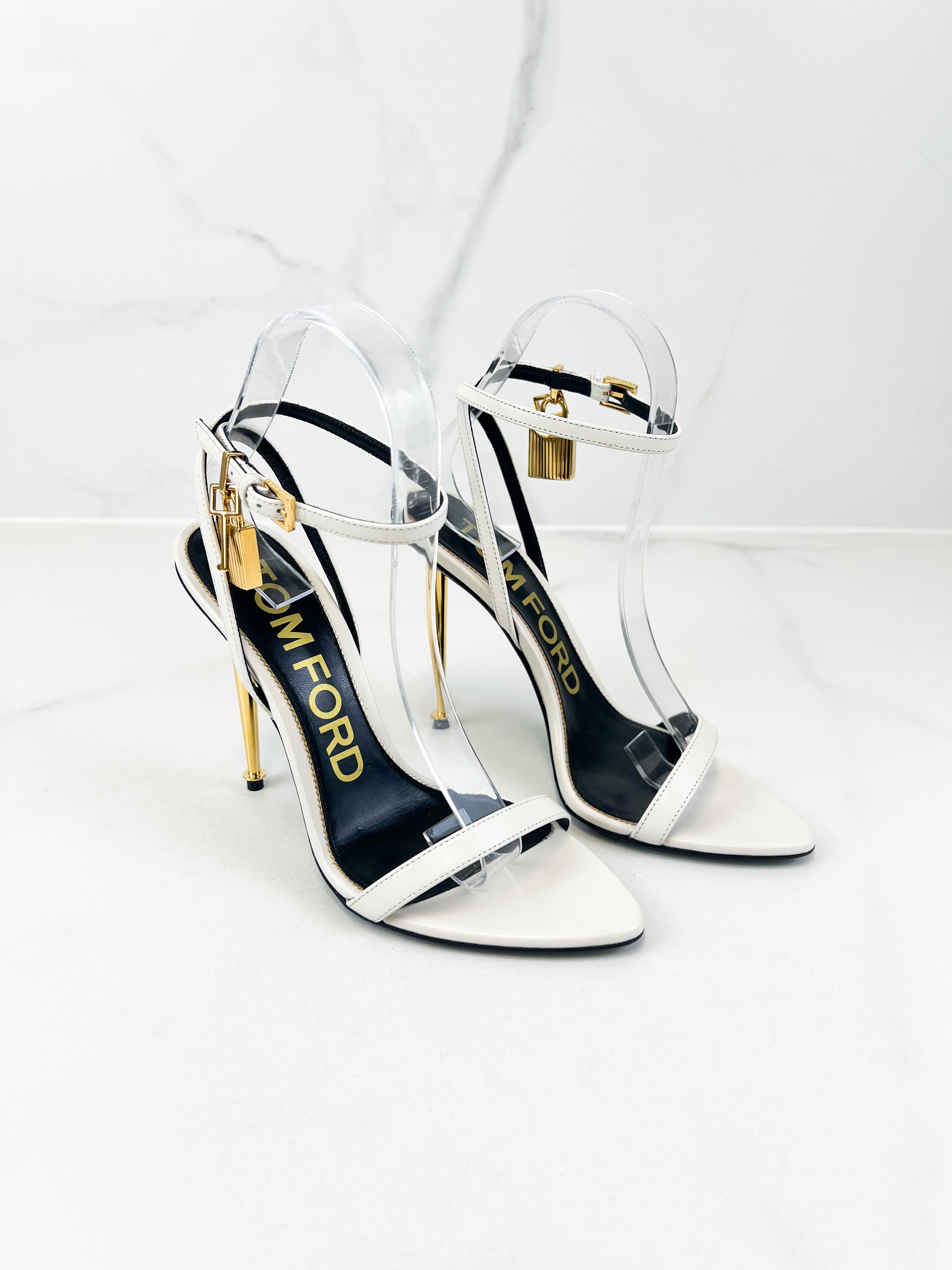 Tom Ford White Padlock Leather Sandal Size 37
