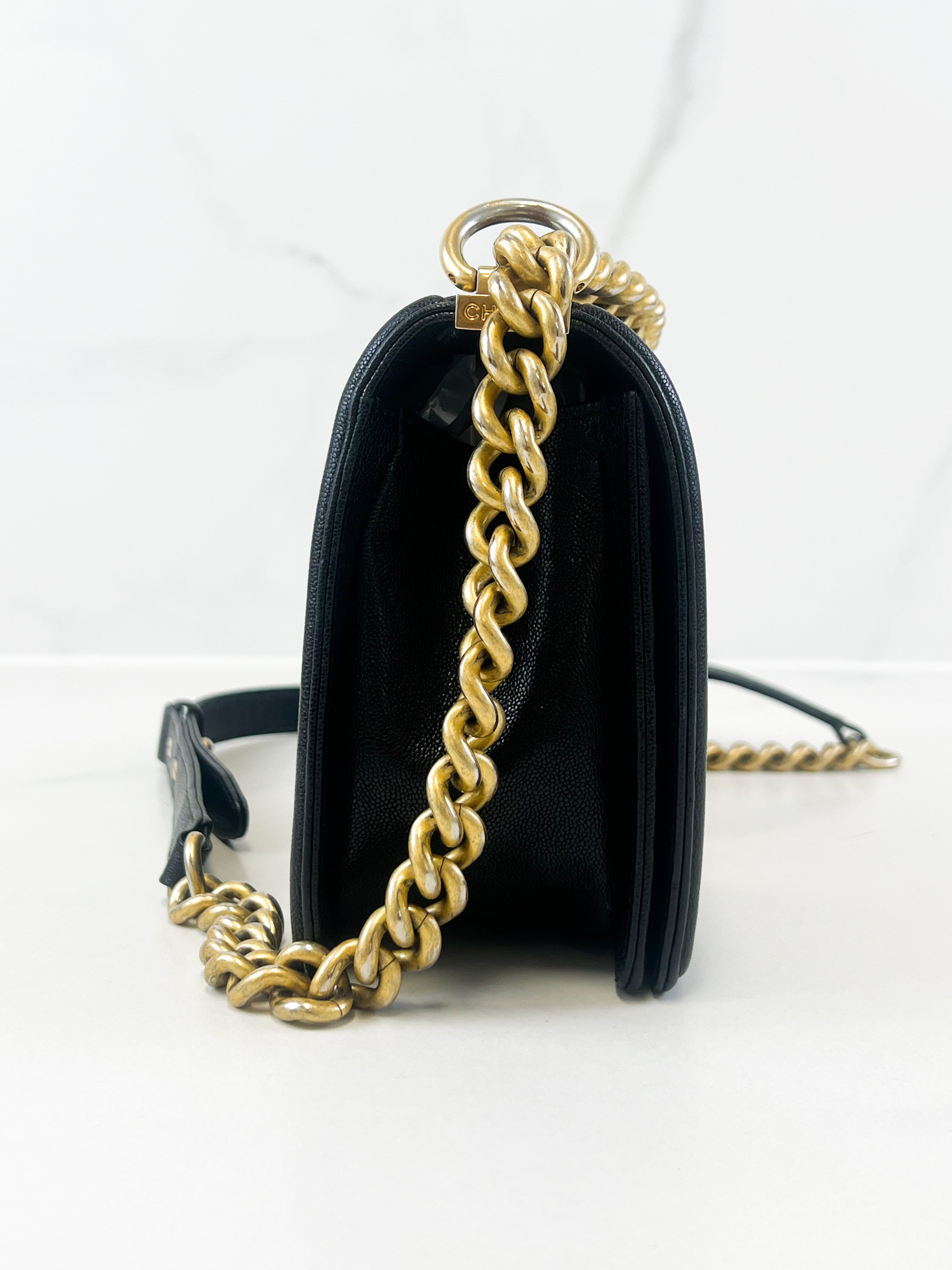 Chanel Old Medium Chevron Boy Bag with GHW