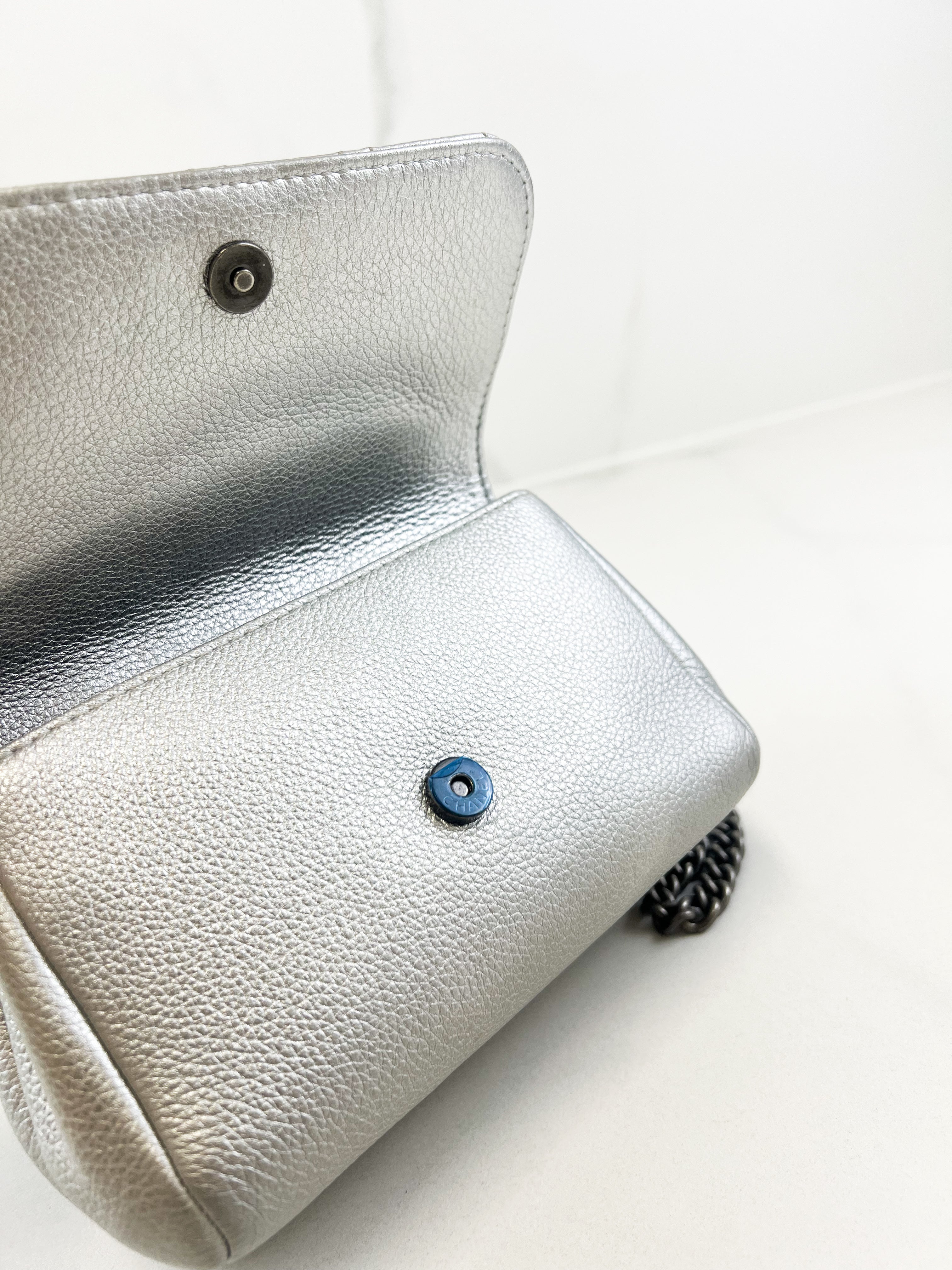 Chanel Quilted Caviar Mini Coco Silver Top Handle Bag