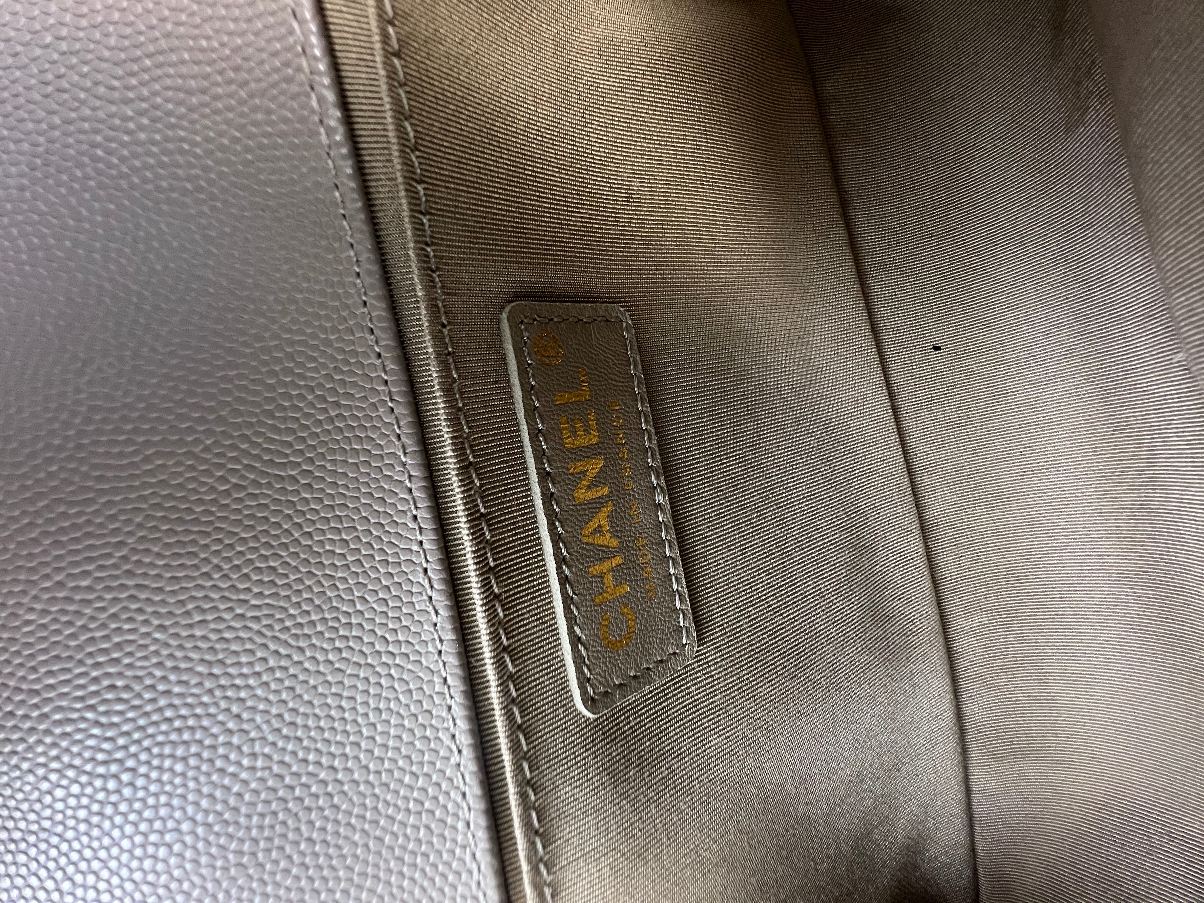 Chanel Beige Old Medium Quilted Caviar Leather Boy Bag GHW