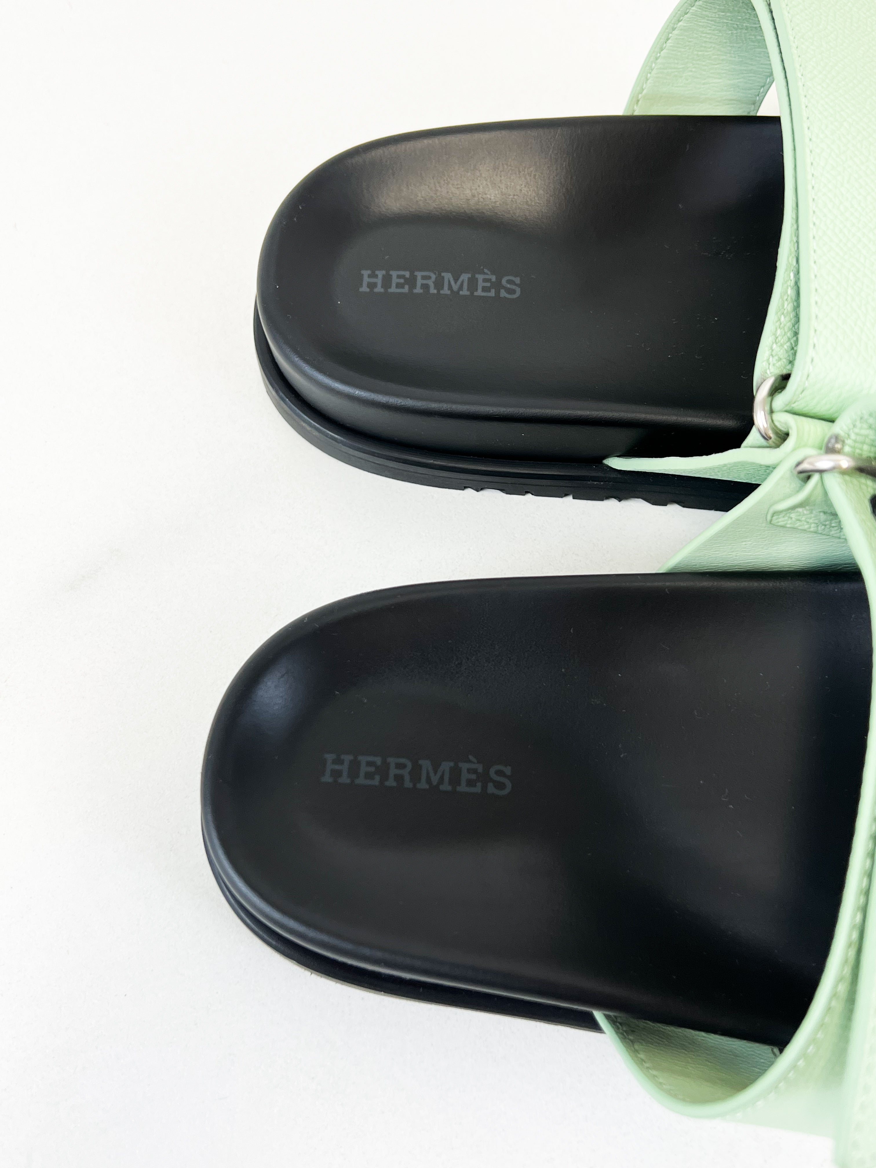 Hermes Chypre Sandals Vert Jade Epsom Size 38.5