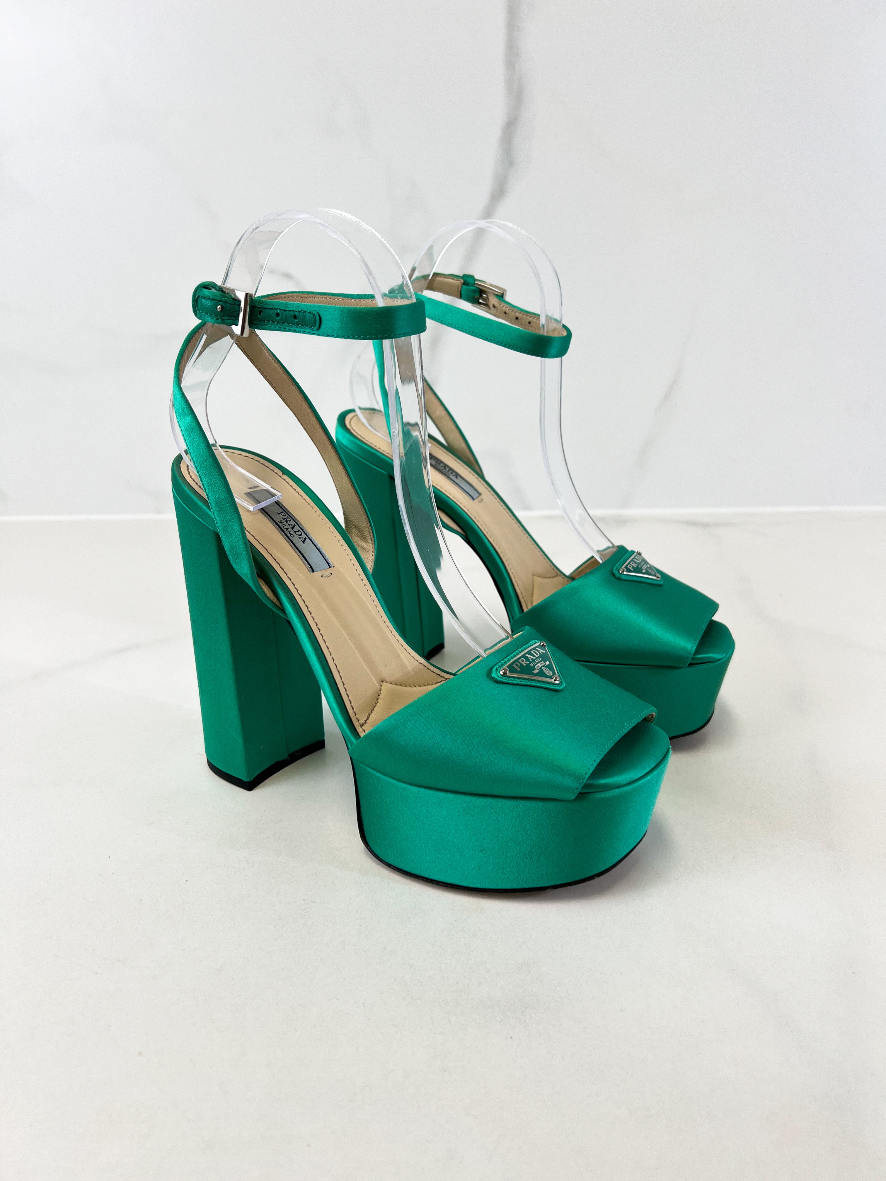 Prada 140mm Platform Satin Heel Size 38