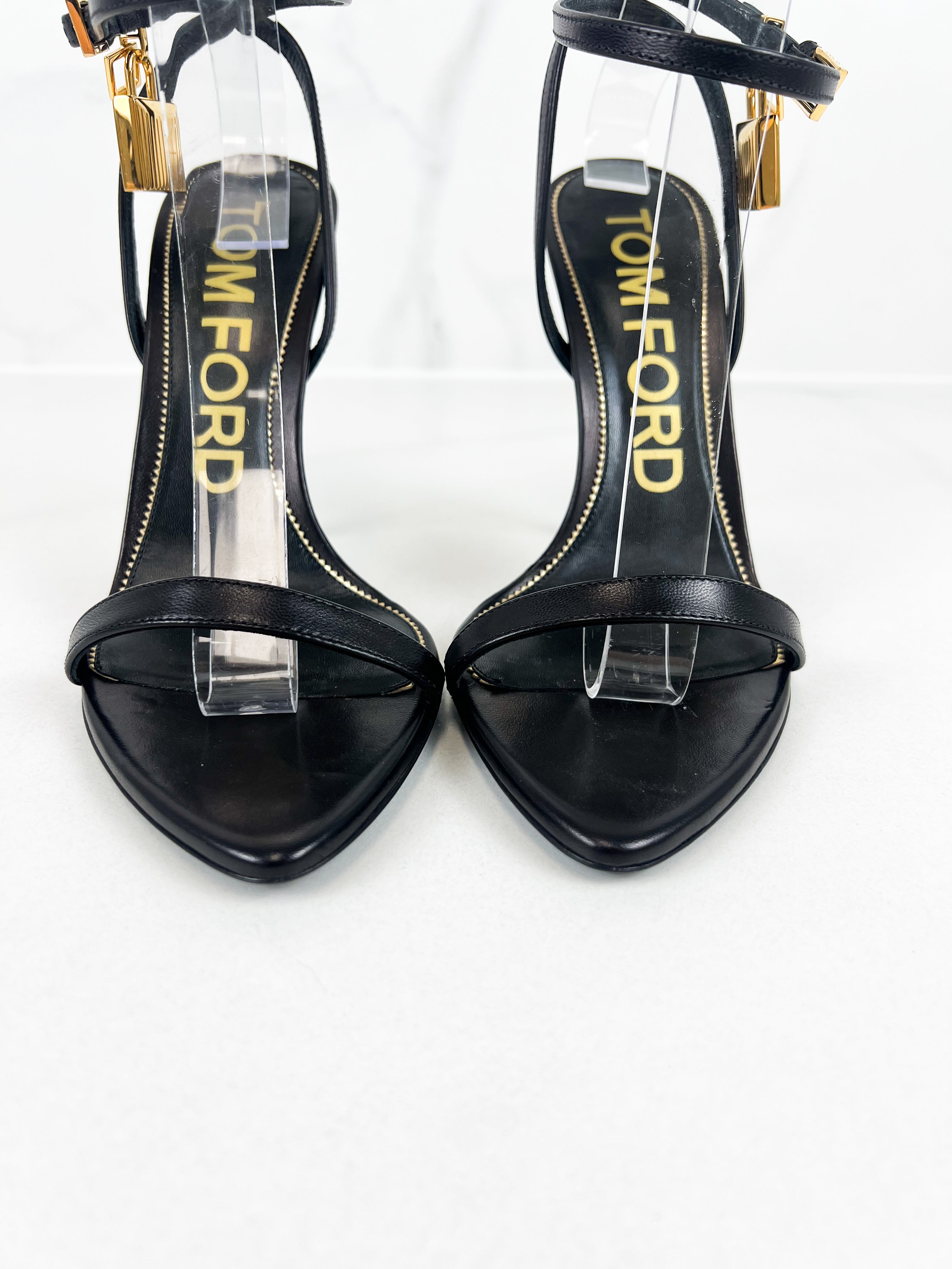 Tom Ford Leather Black Padlock Sandal Size 38.5