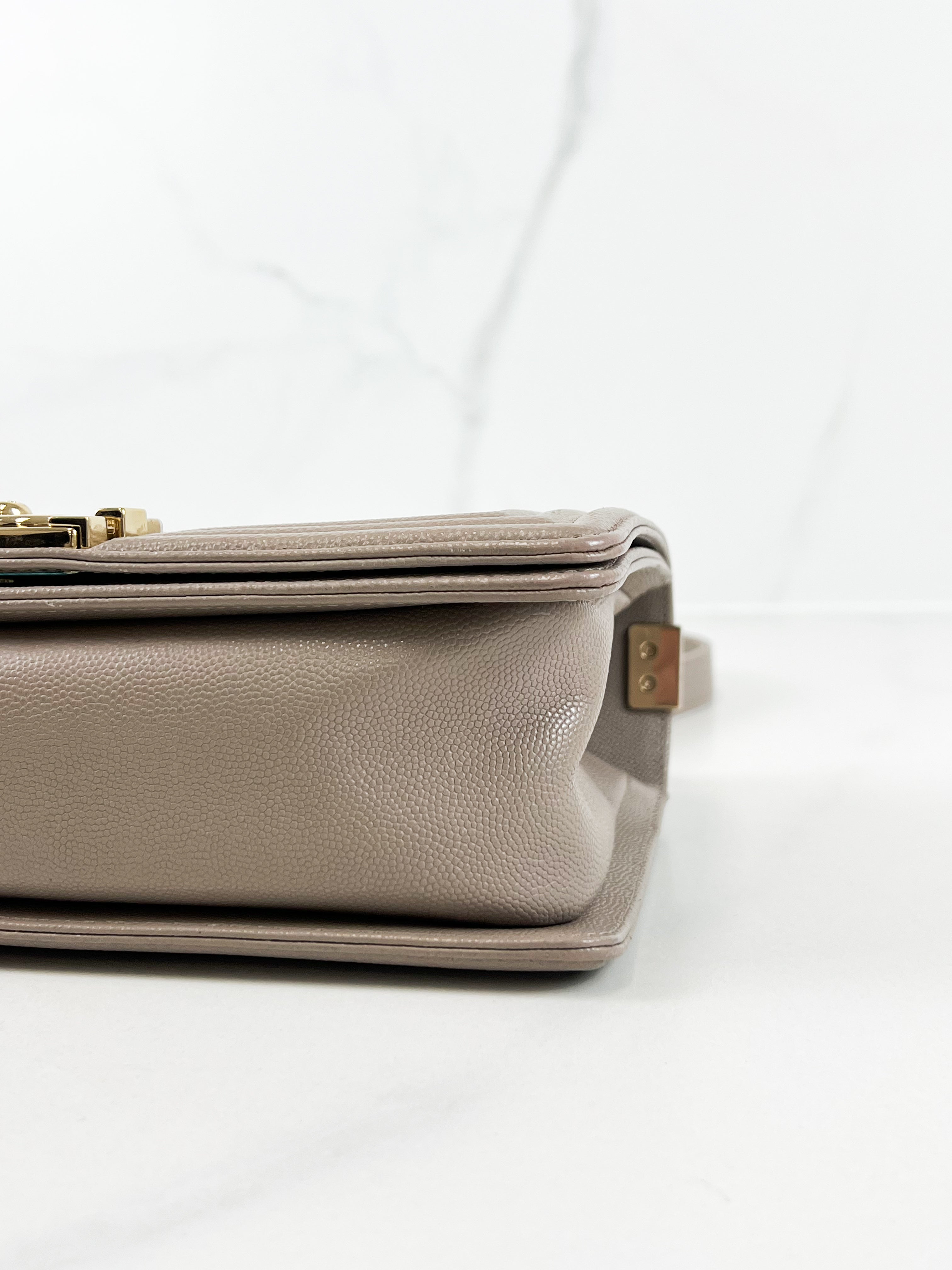 Chanel Beige Old Medium Quilted Caviar Leather Boy Bag GHW