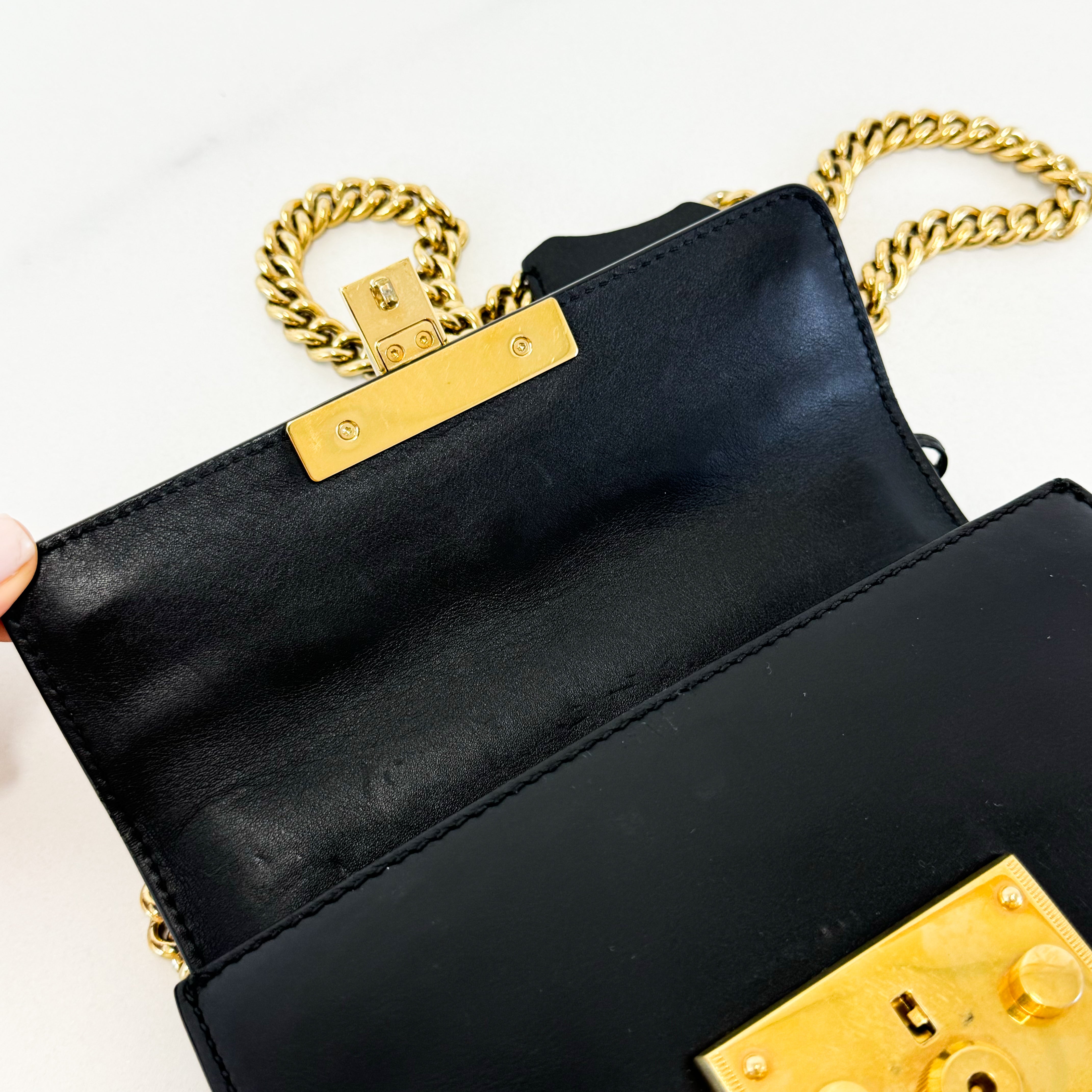 Gucci GG Black Pearl Stud Padlock Shoulder Bag