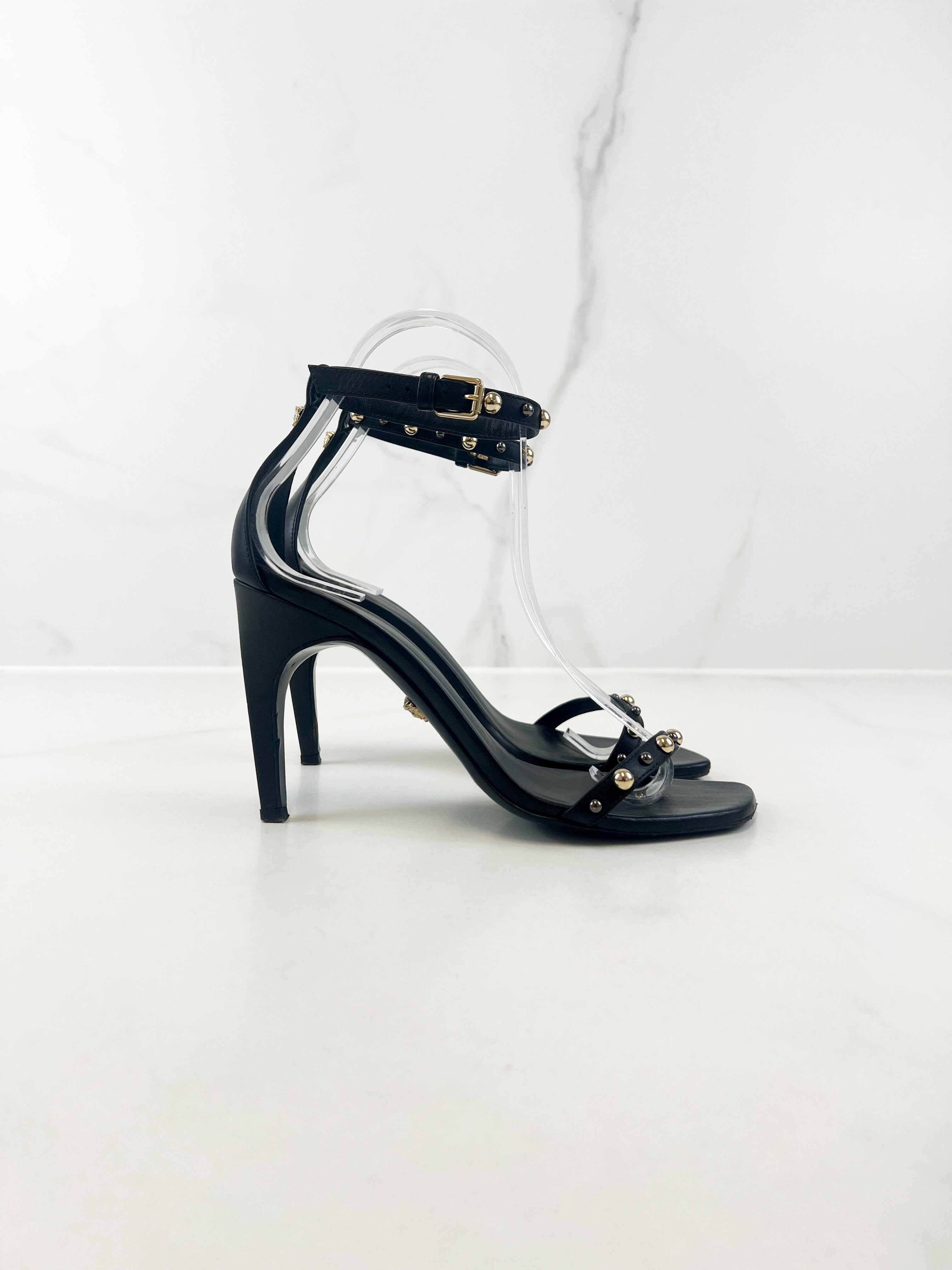 Versace Black Studded Leather Pump Size 37