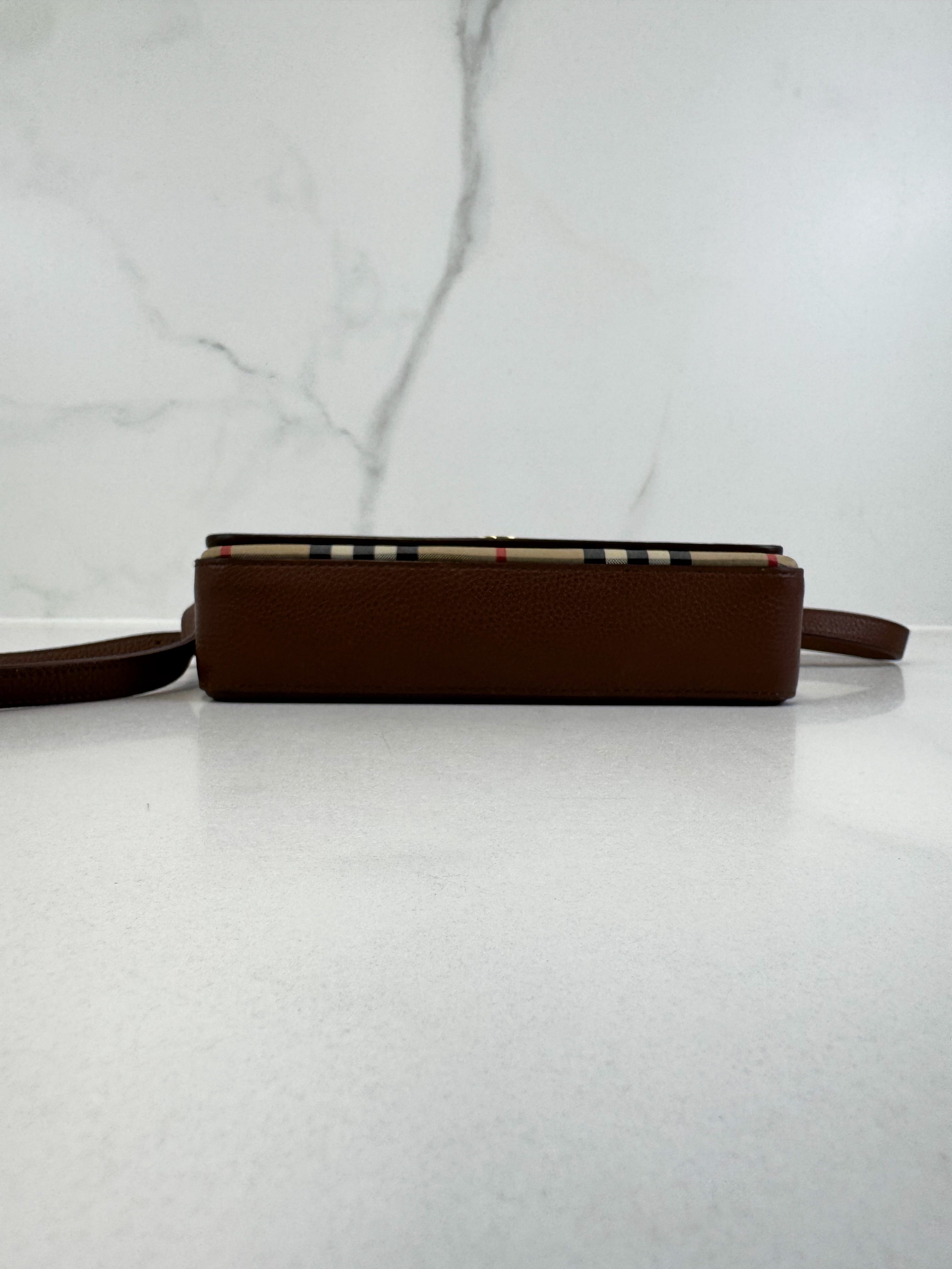 Burberry Leather and Vintage Check Note Crossbody Bag