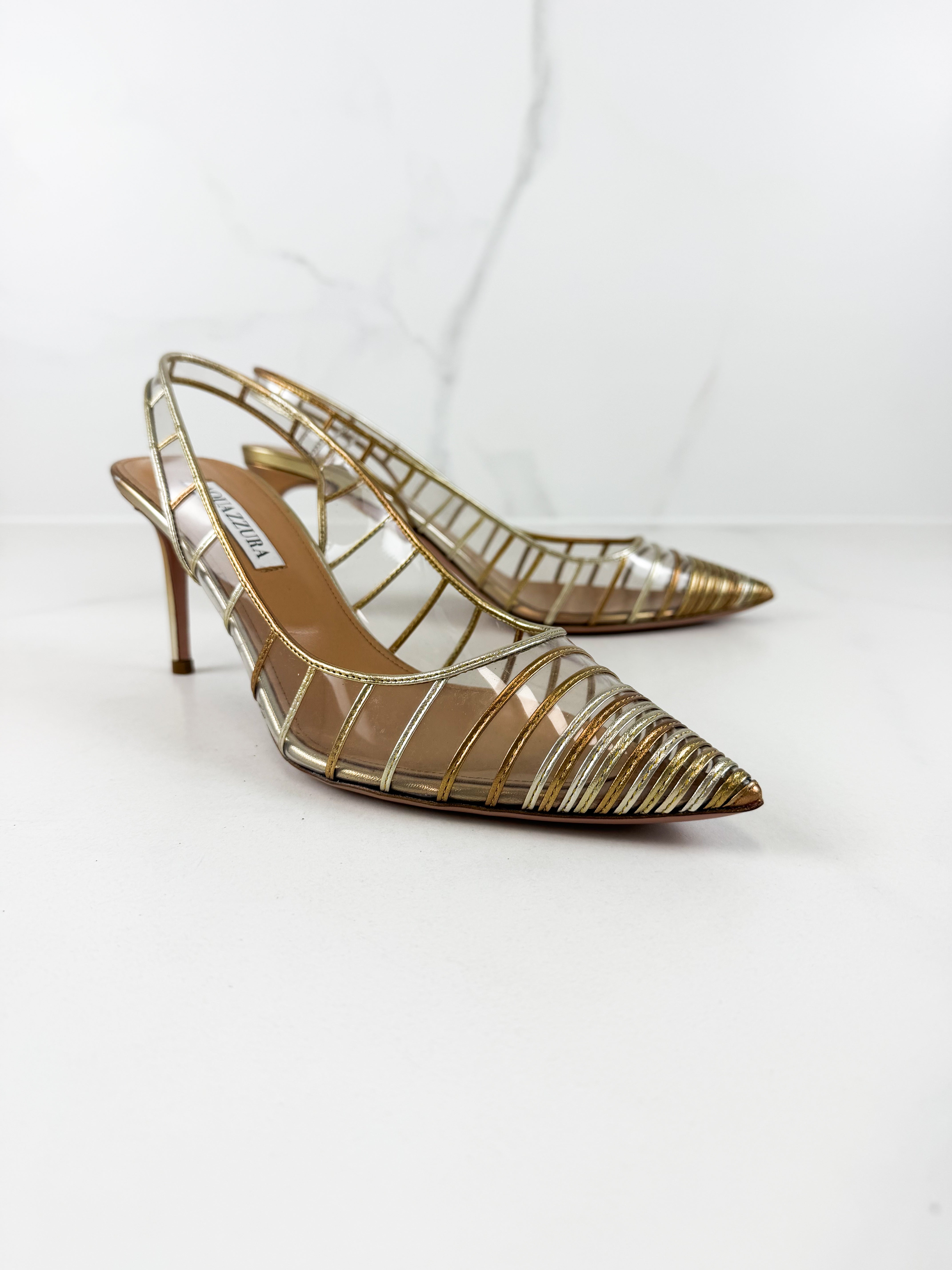 Aquazzura Call Me Sling Back in Gold Size 39