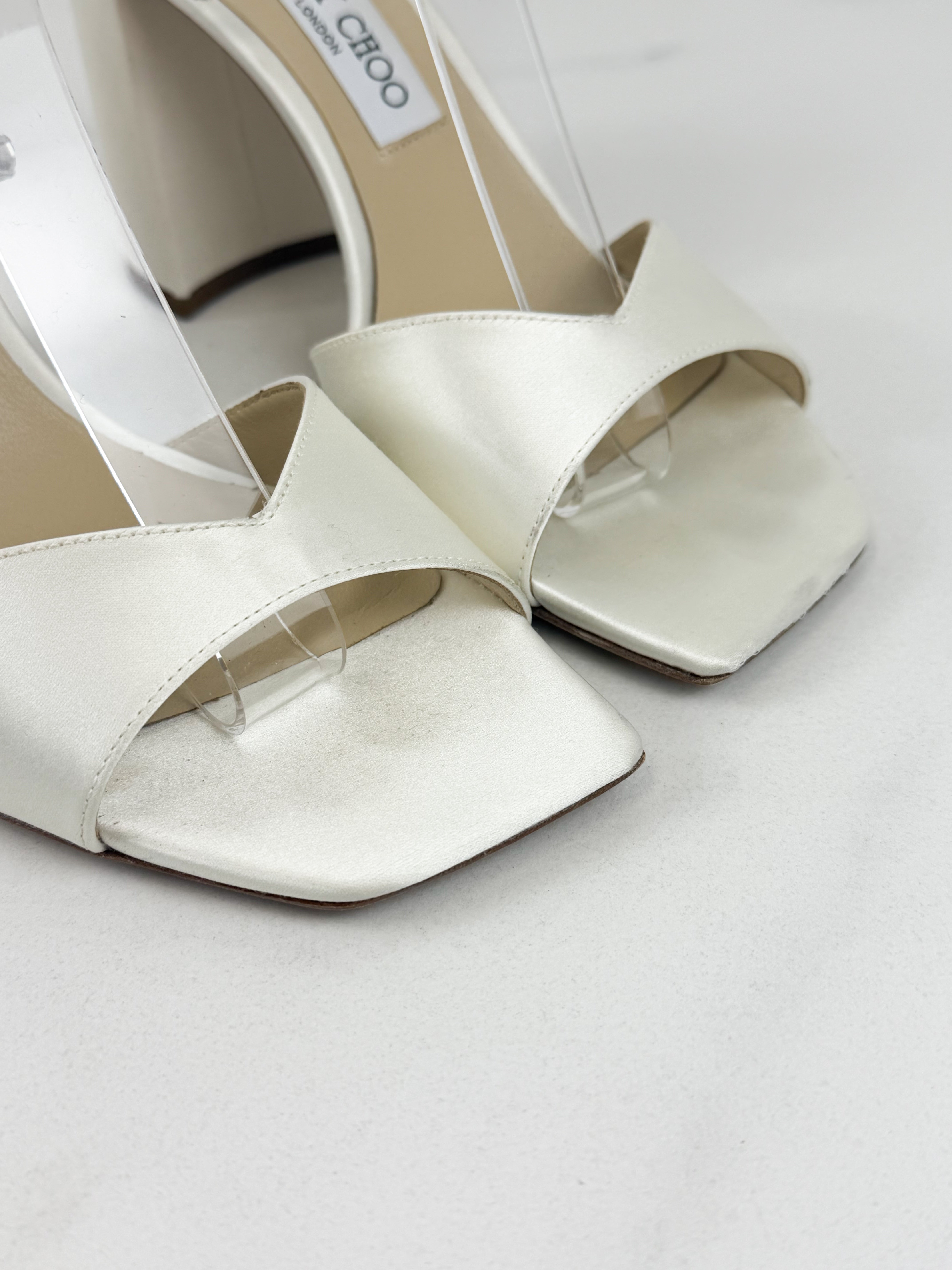 Jimmy Choo Ivory Saeda 85 Sandal Block Heel Size 40