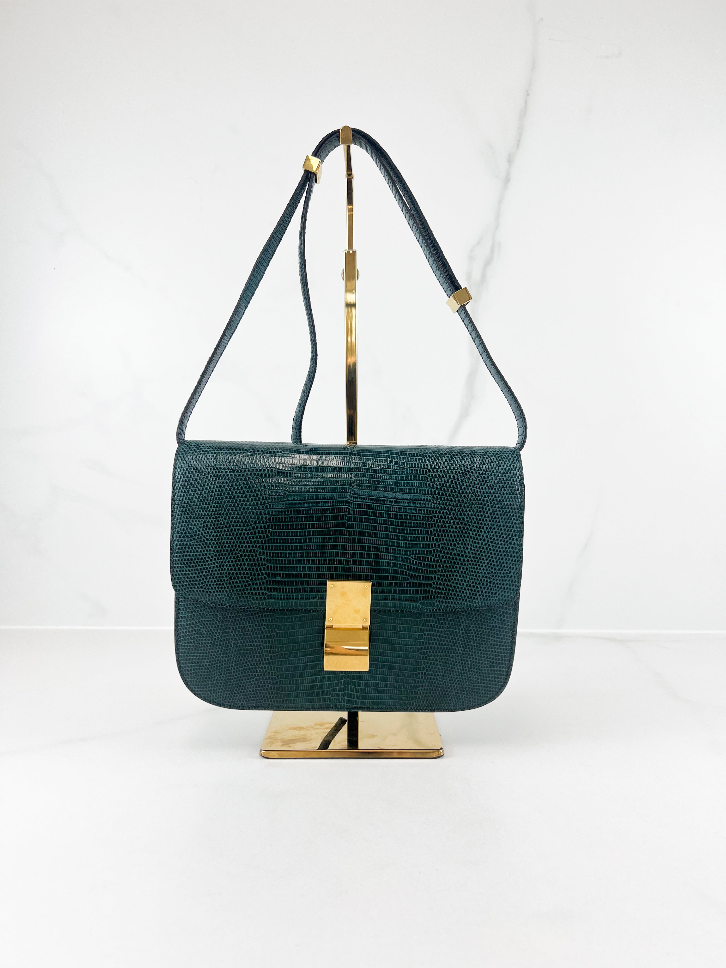 Celine Medium Classic Box Flap Bag in Emerald Lizard Leather