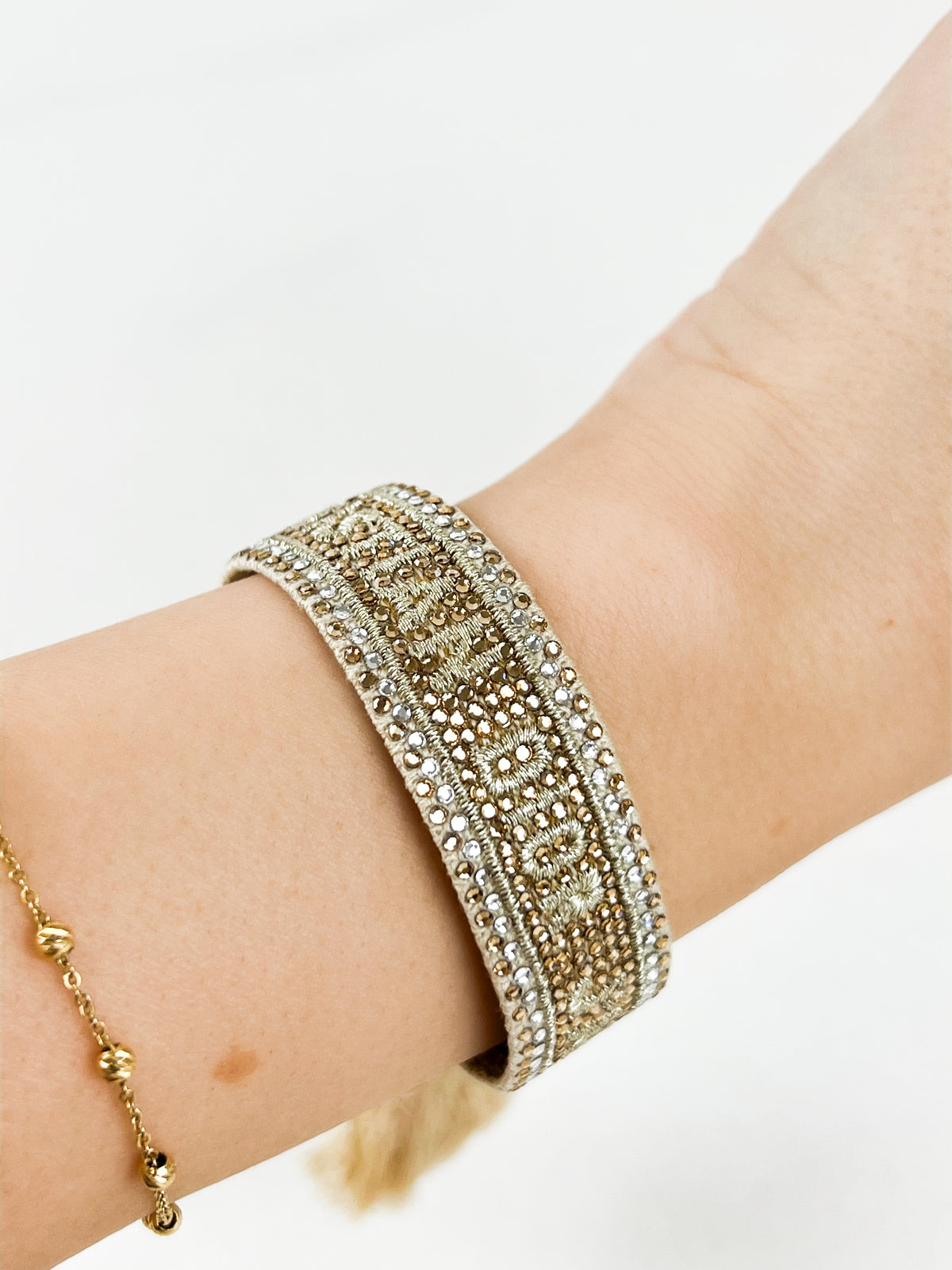 Christian Dior Woven Cotton Crystal Bracelet