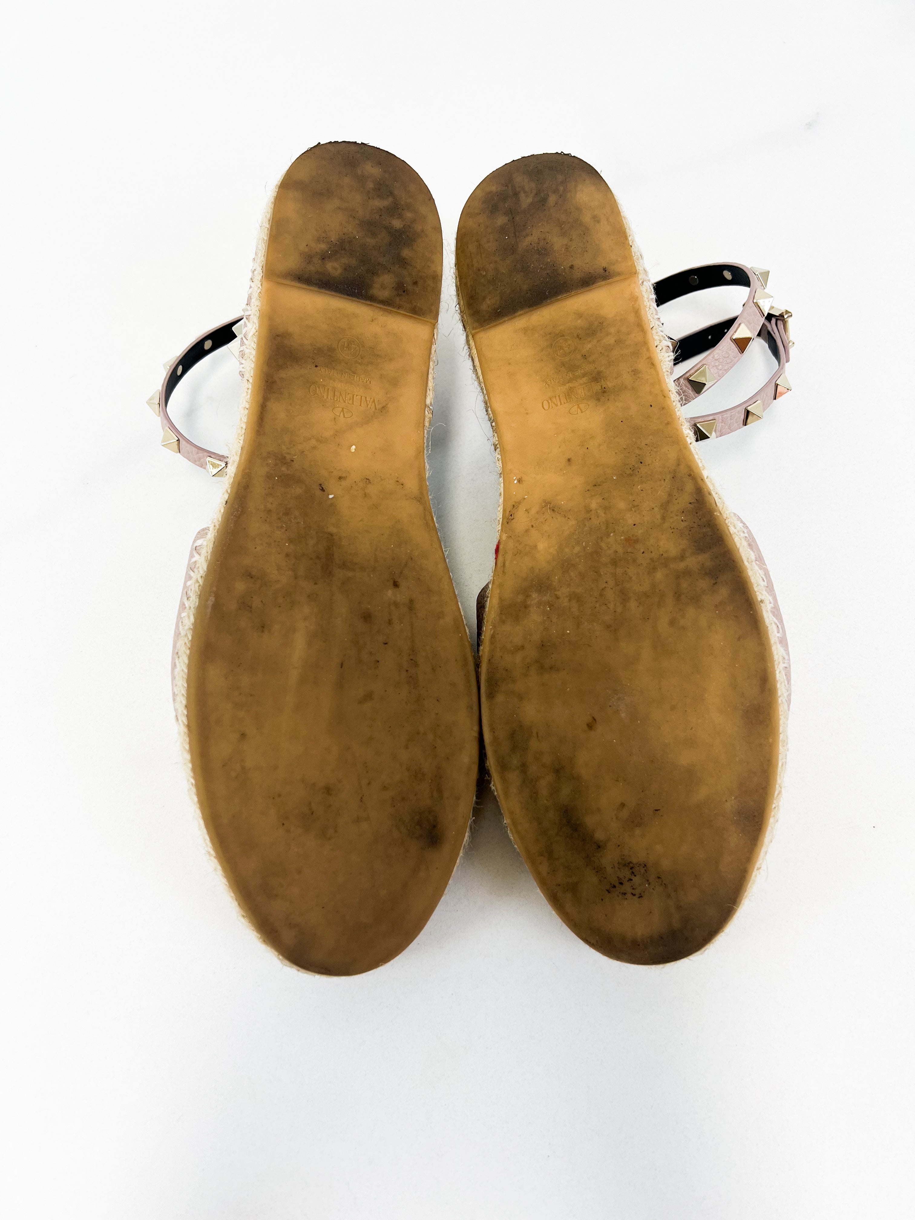 Valentino Garavani Grained Leather Rockstud Espadrille Size 41