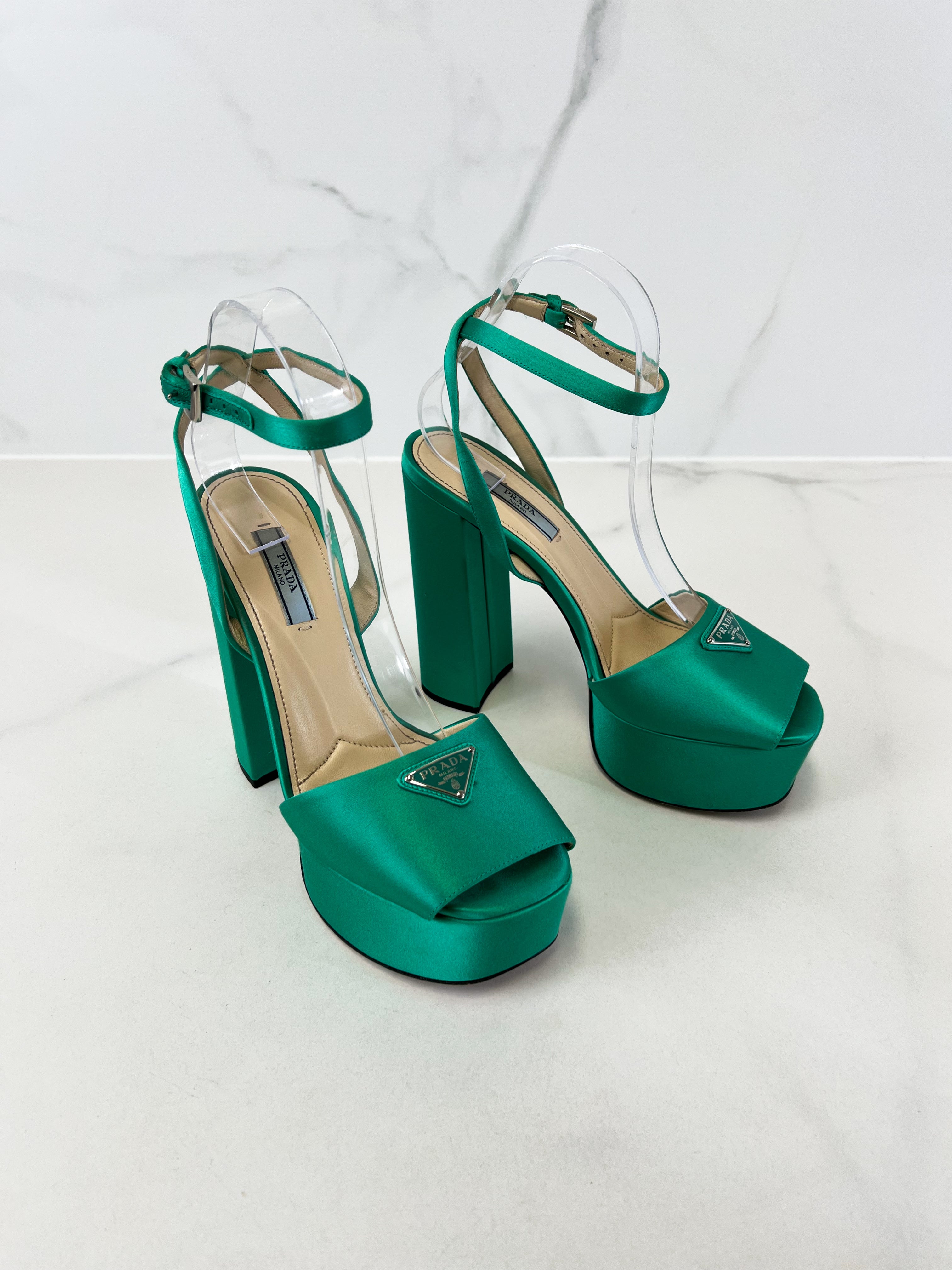 Prada 140mm Platform Satin Heel Size 38