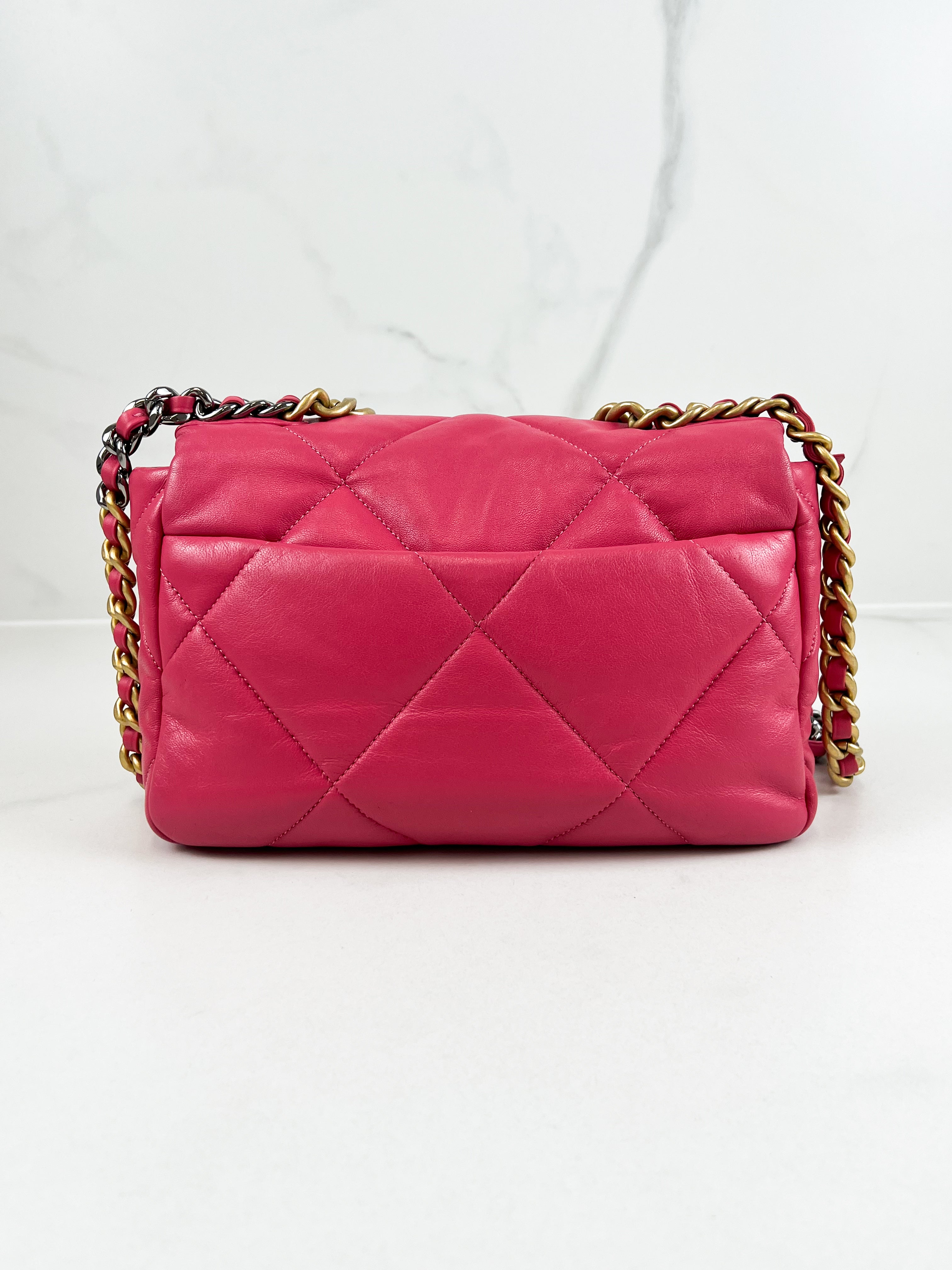 Chanel Pink Small Lambskin 19 with Gold & Silver Tone Hardware